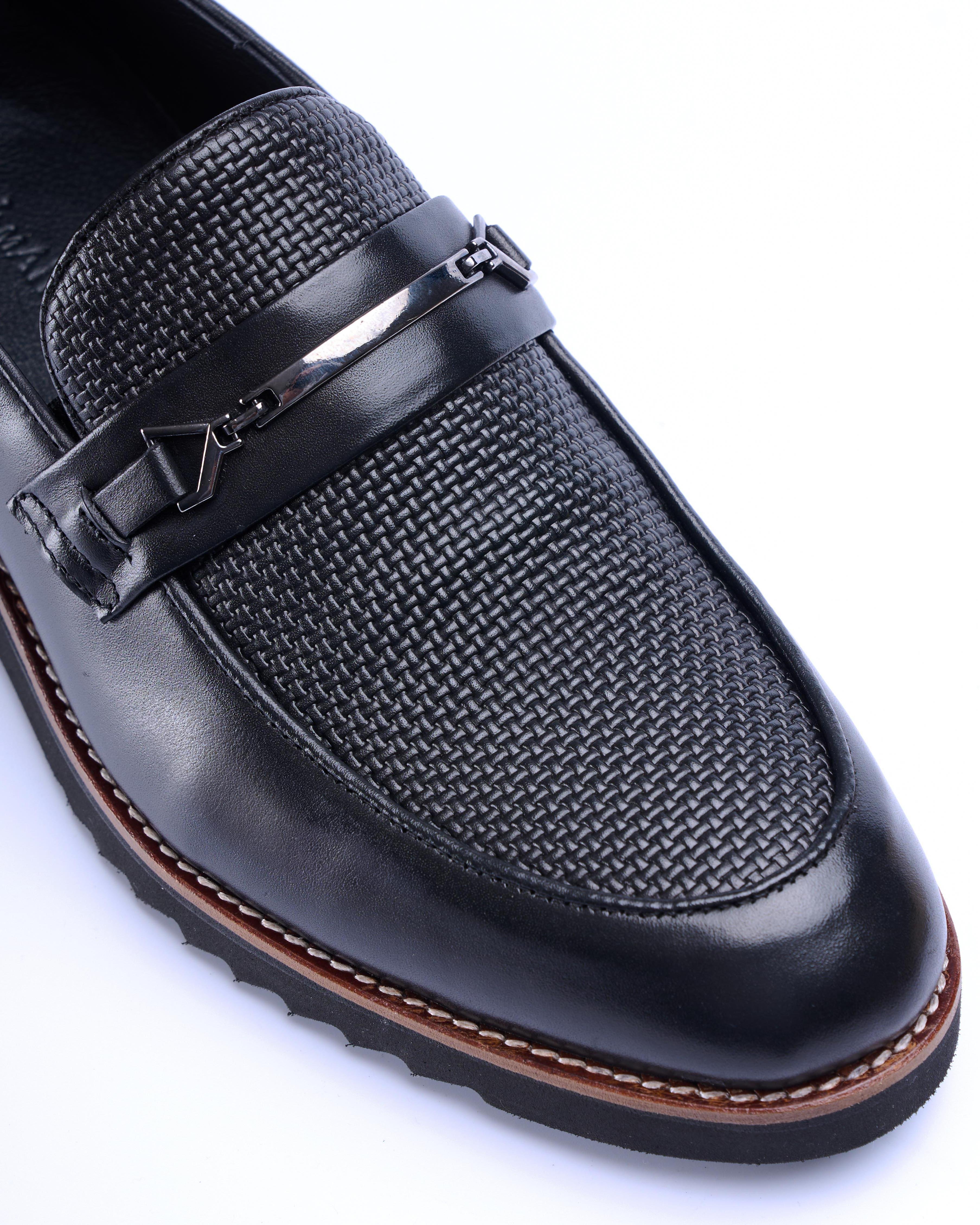 Italian style inner outer natural leather men's shoes black T12934