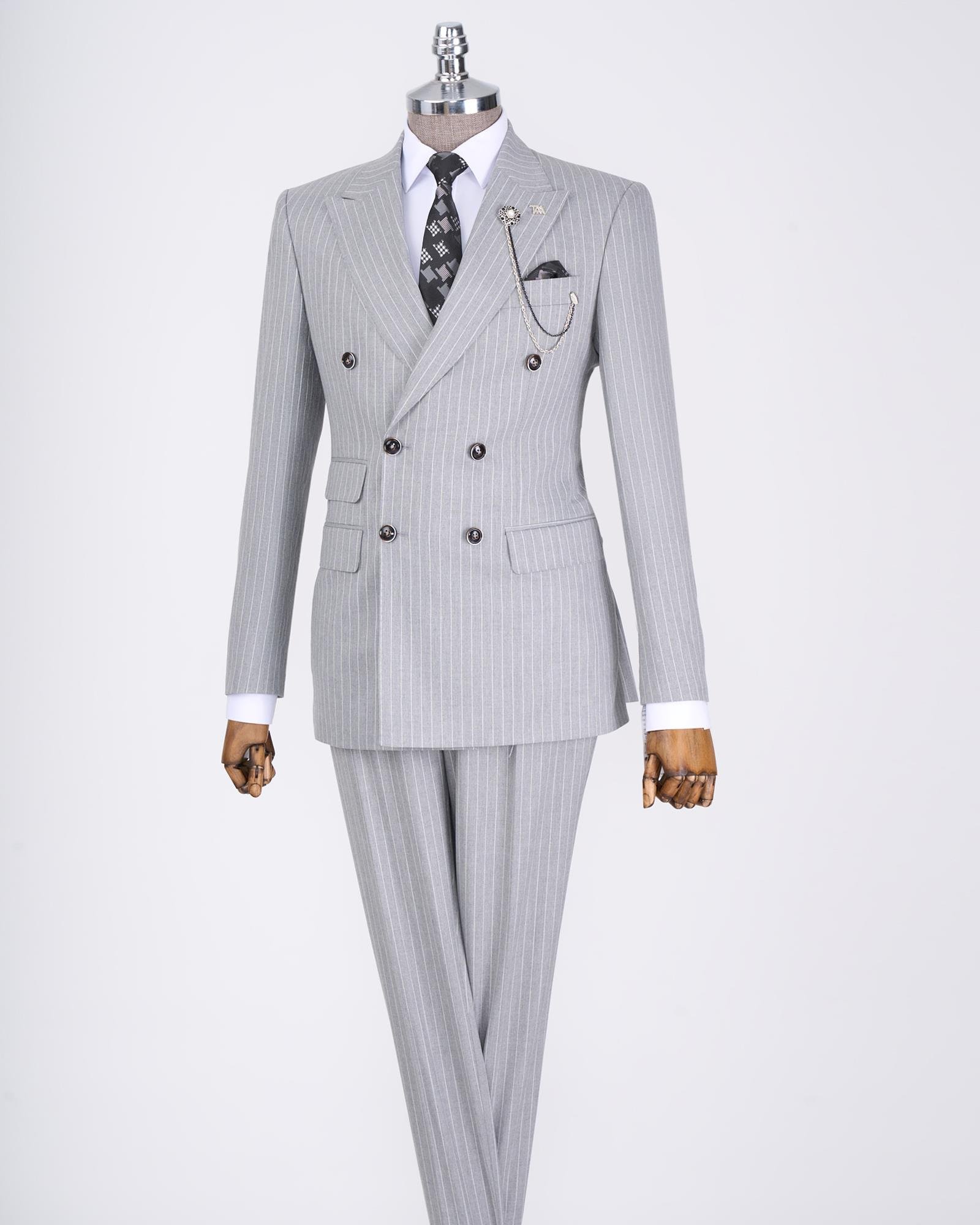 【完売品】FLARE DOUBLE-BREASTED STRIPED SUIT italyan-stil-slim-fit-cizgili-
