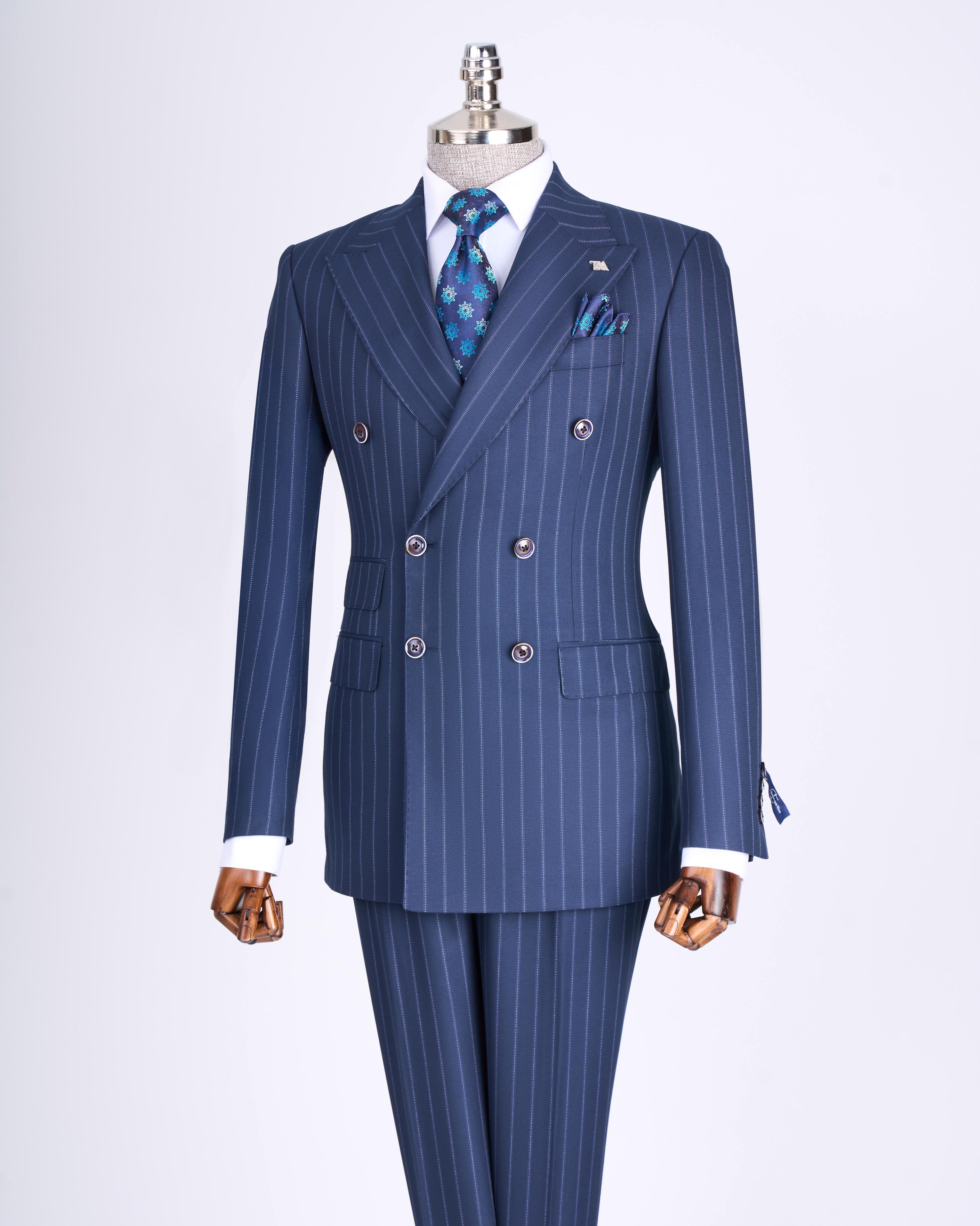 【完売品】FLARE DOUBLE-BREASTED STRIPED SUIT Italian style slim fit striped double breasted jacket trouser suit