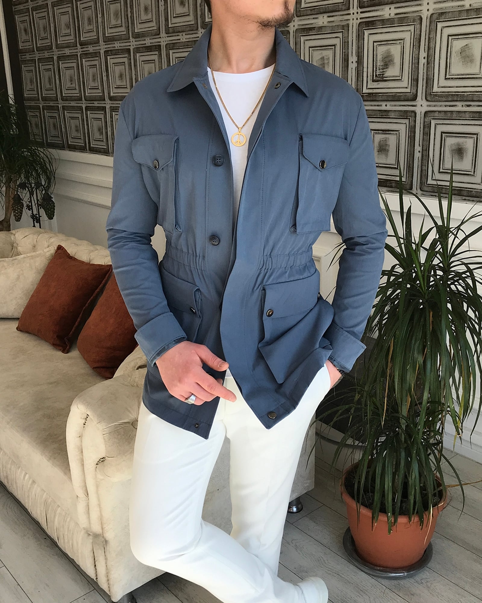 TerziAdemAltun İtalyan stil slim fit erkek mevsimlik safari ceket