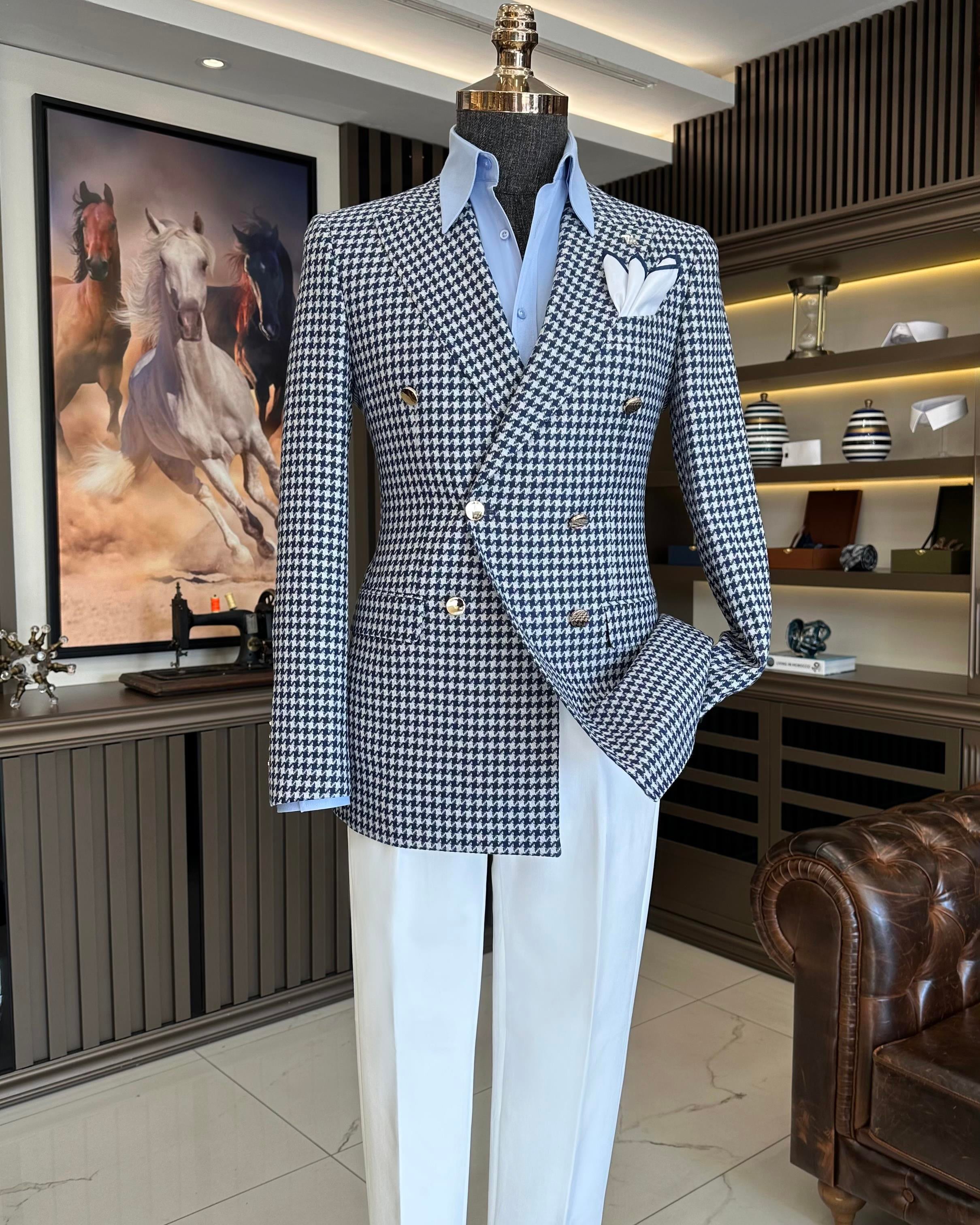 TerziAdemAltun İtalyan stil slim fit kazayağı desen kruvaze erkek