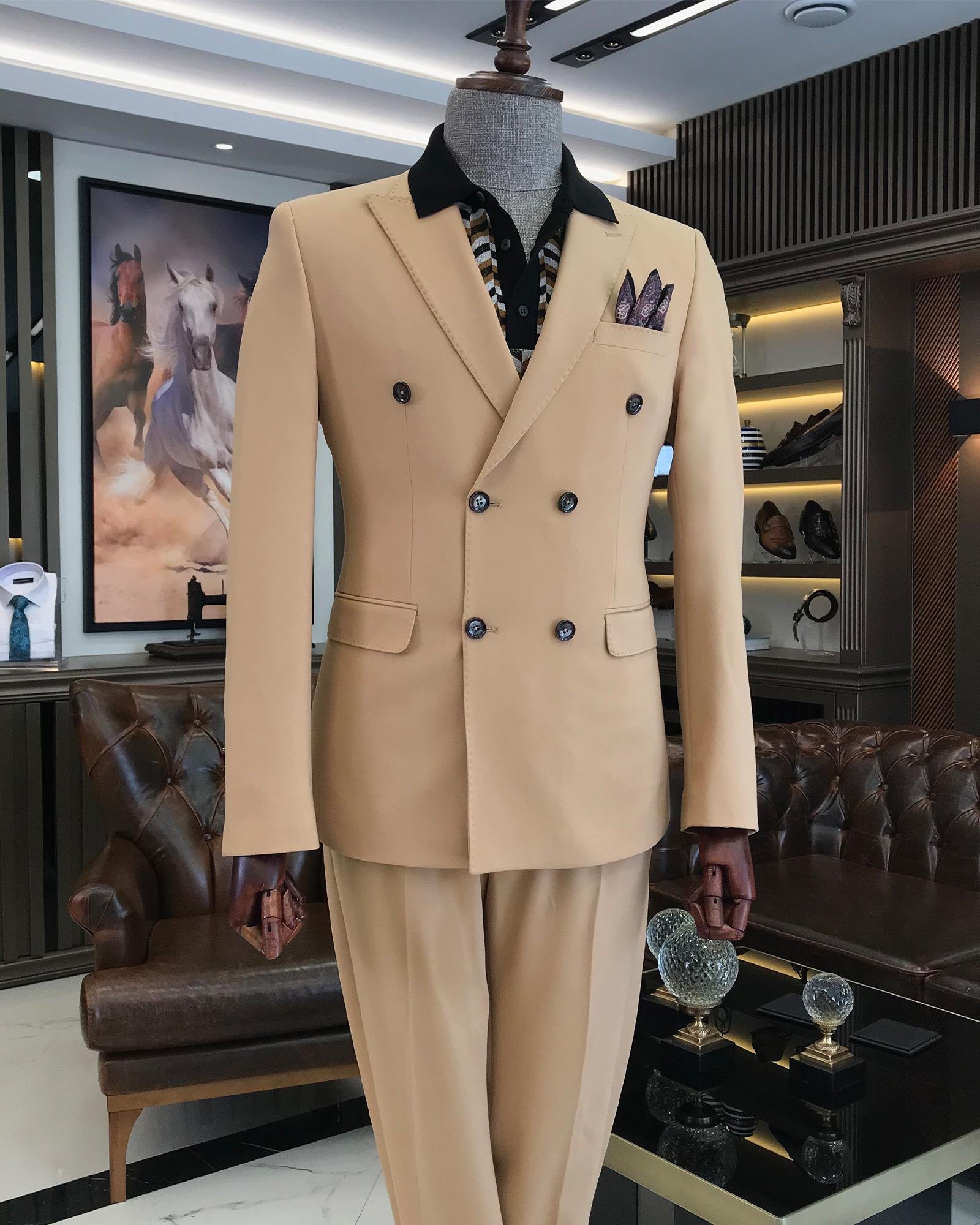 TerziAdemAltun İtalyan stil slim fit kruvaze ceket pantolon takım