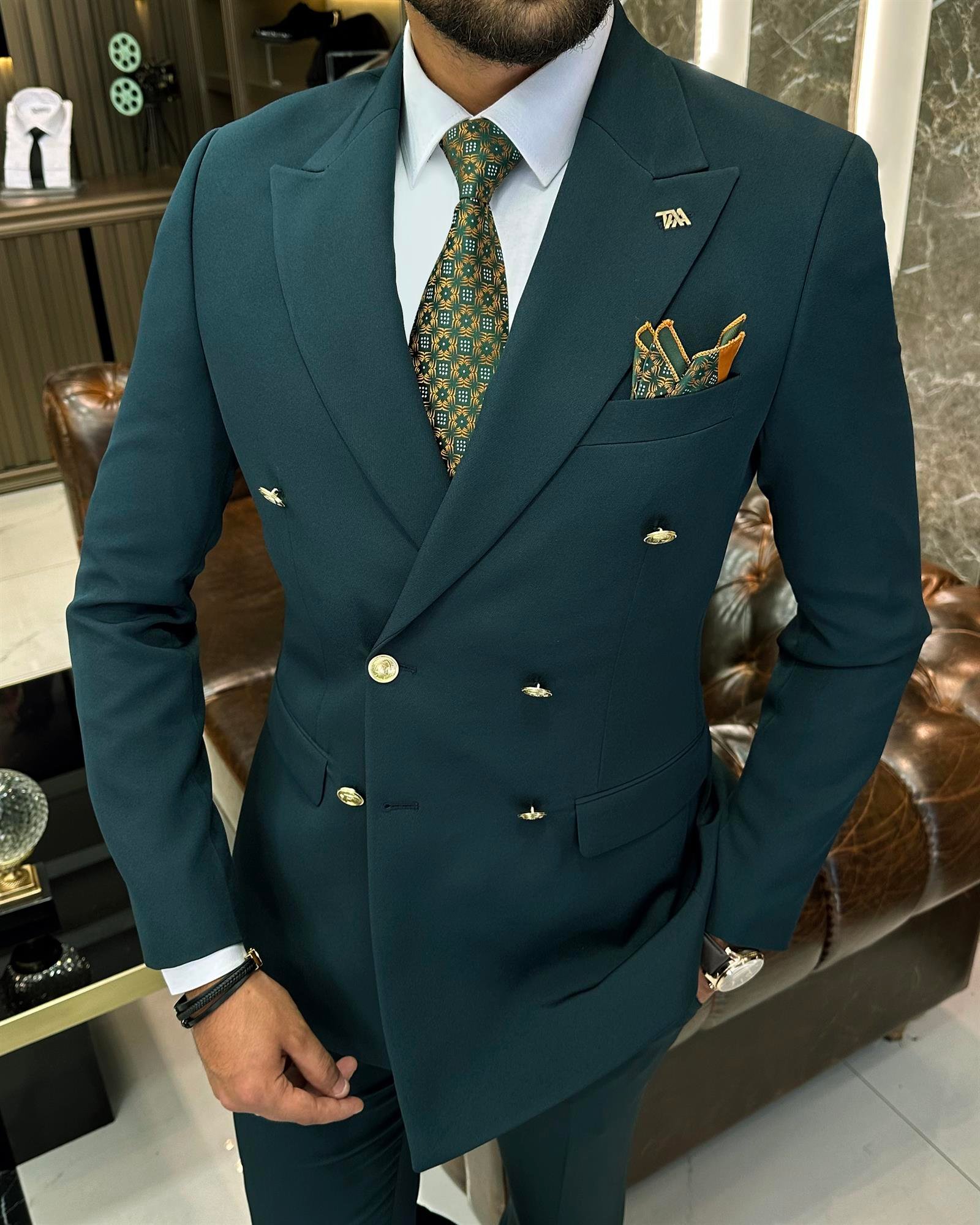 TerziAdemAltun İtalyan stil slim fit kruvaze ceket pantolon takım