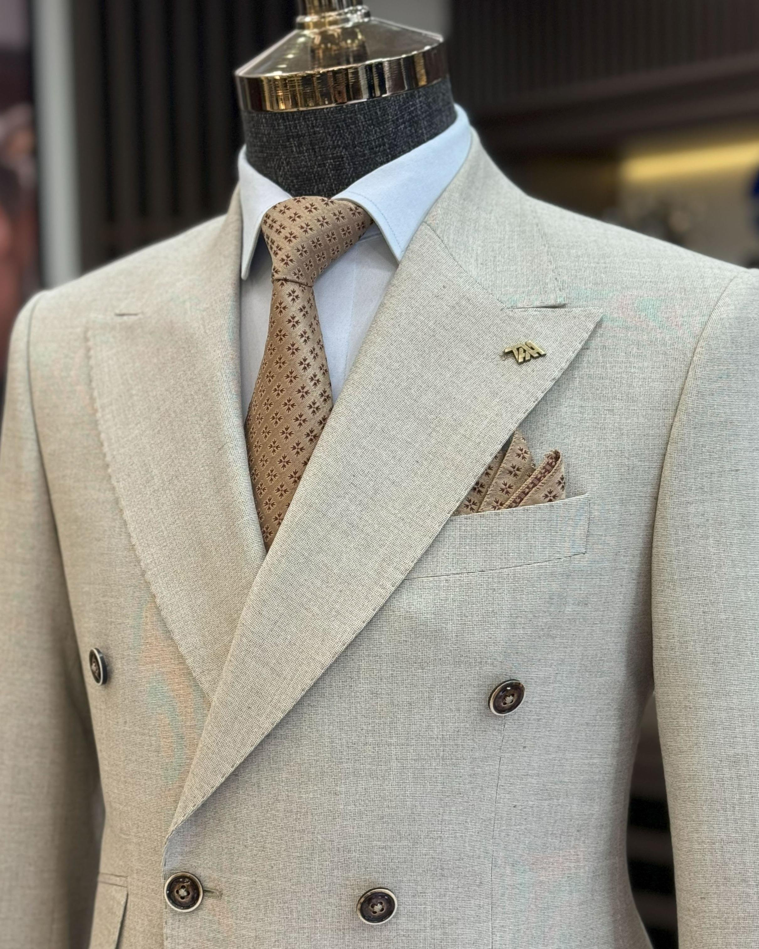 Italian style slim fit double breasted men's jacket brown T12239