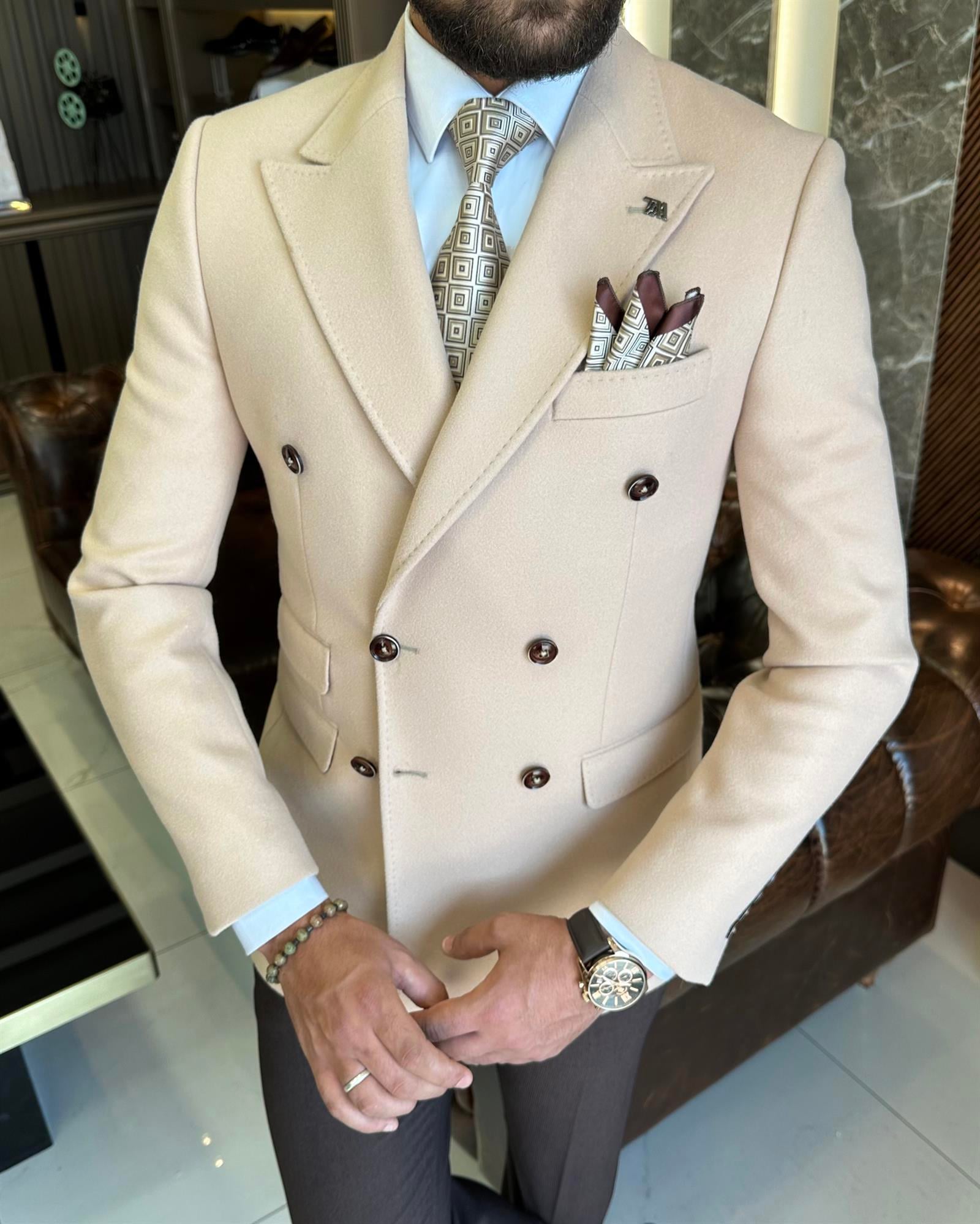 エルメ TerziAdemAltun İtalyan stil slim fit kruvaze kaşe erkek ceket