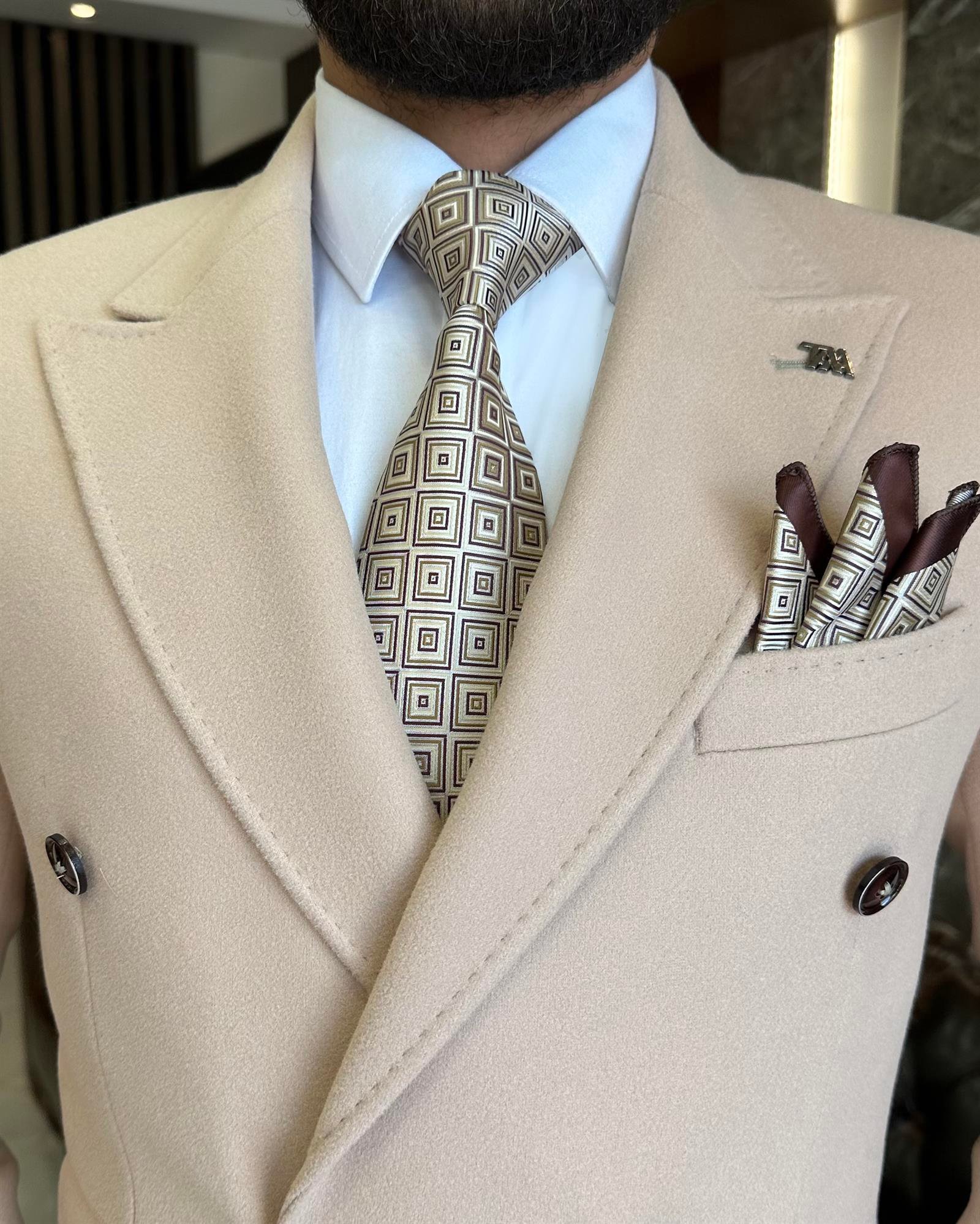 TerziAdemAltun İtalyan stil slim fit kruvaze kaşe erkek ceket