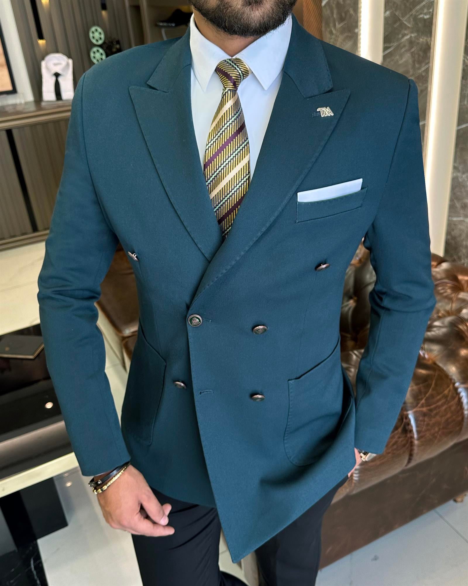 TerziAdemAltun İtalyan stil slim fit kruvaze torba cep erkek ceket