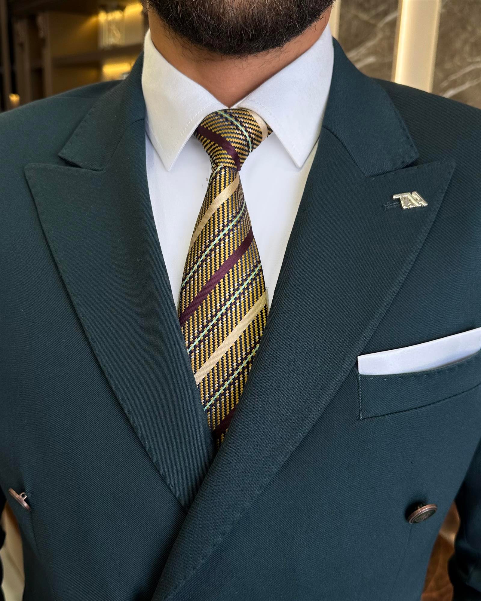 TerziAdemAltun İtalyan stil slim fit kruvaze torba cep erkek ceket