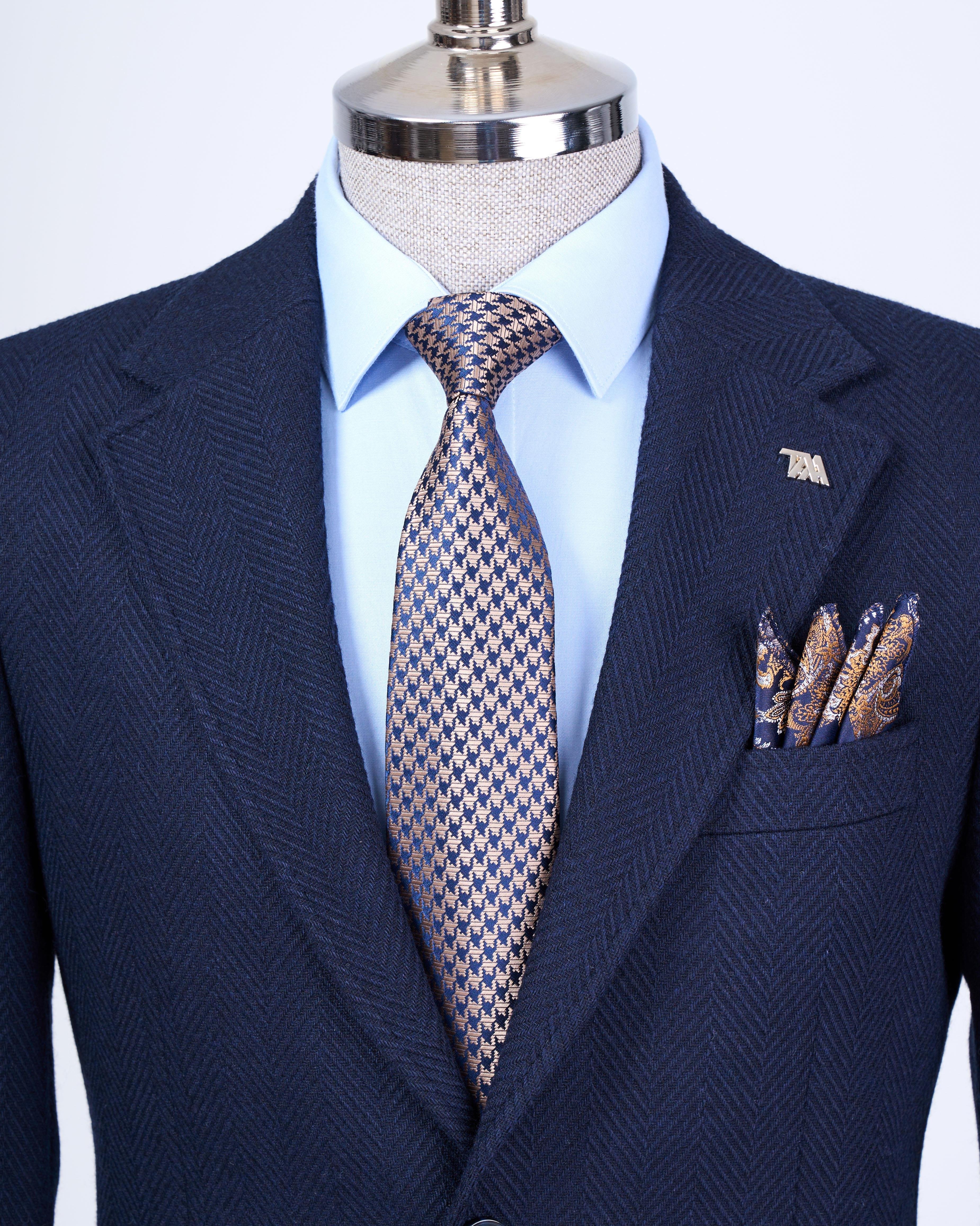 Italian style slim fit mono collar men's single jacket navy blue