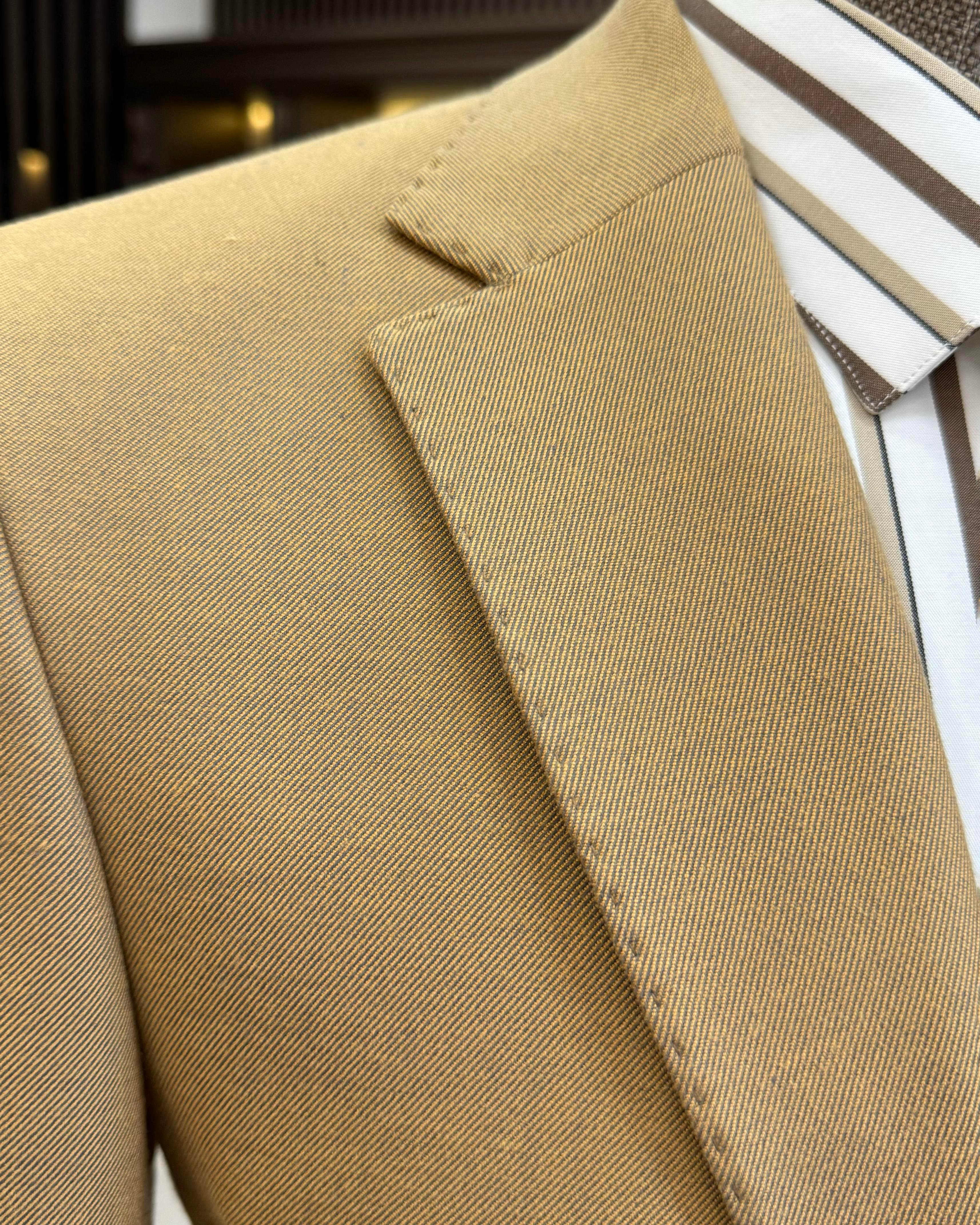 TerziAdemAltun İtalyan stil slim fit mono yaka erkek ceket camel