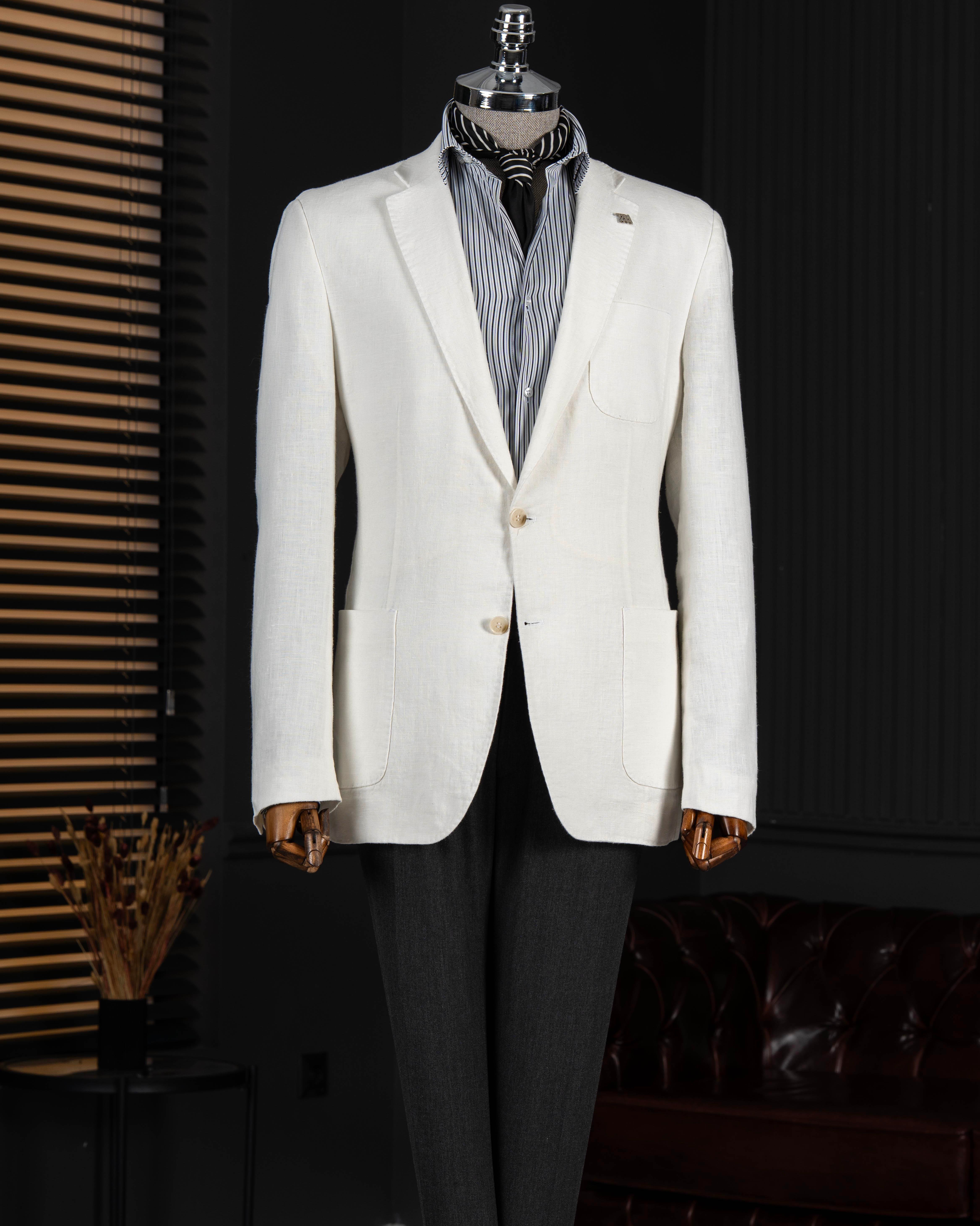 TerziAdemAltun İtalyan stil slim fit mono yaka erkek ceket ekru T13791