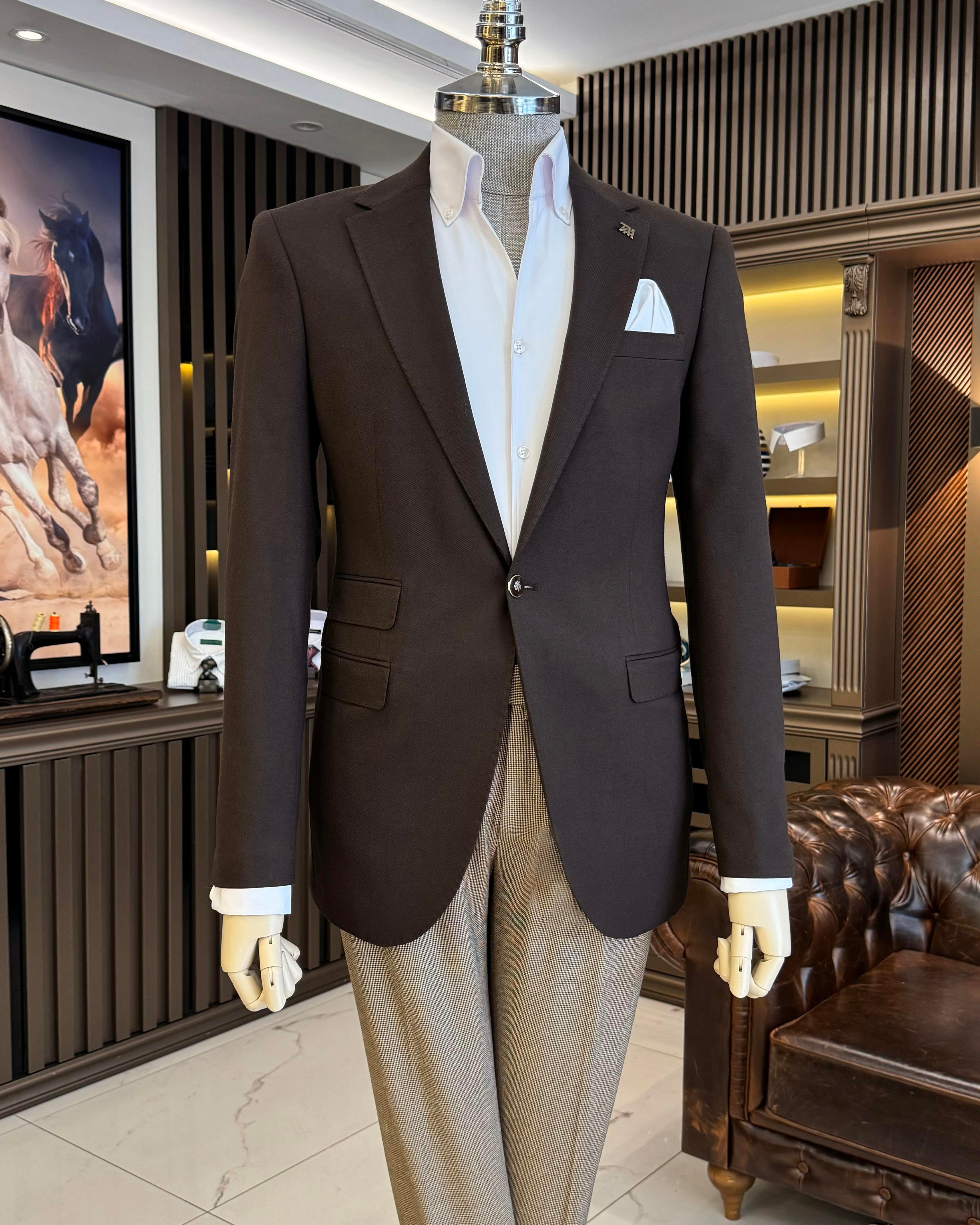TerziAdemAltun İtalyan stil slim fit mono yaka erkek ceket
