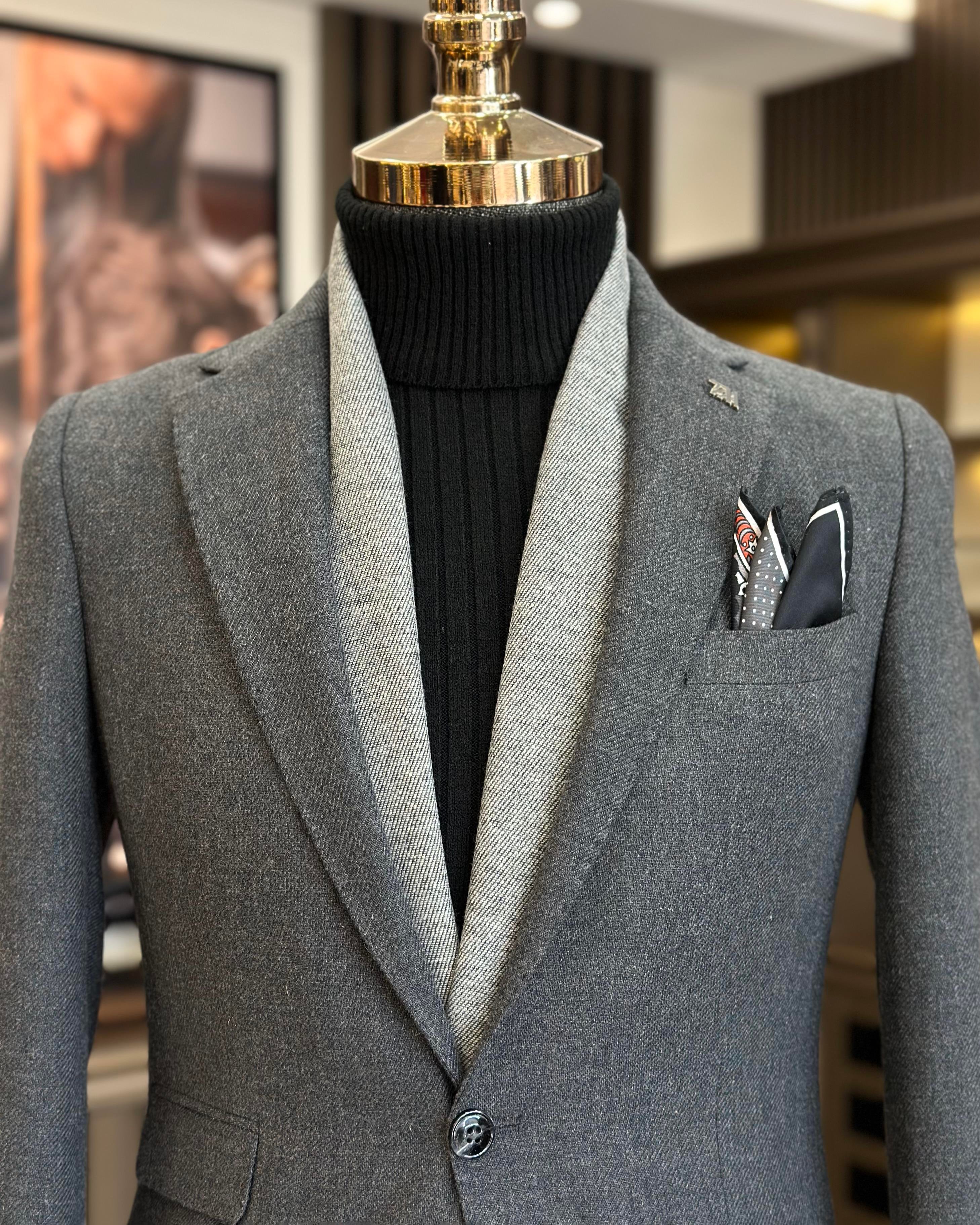 TerziAdemAltun İtalyan stil slim fit mono yaka kaşe erkek ceket