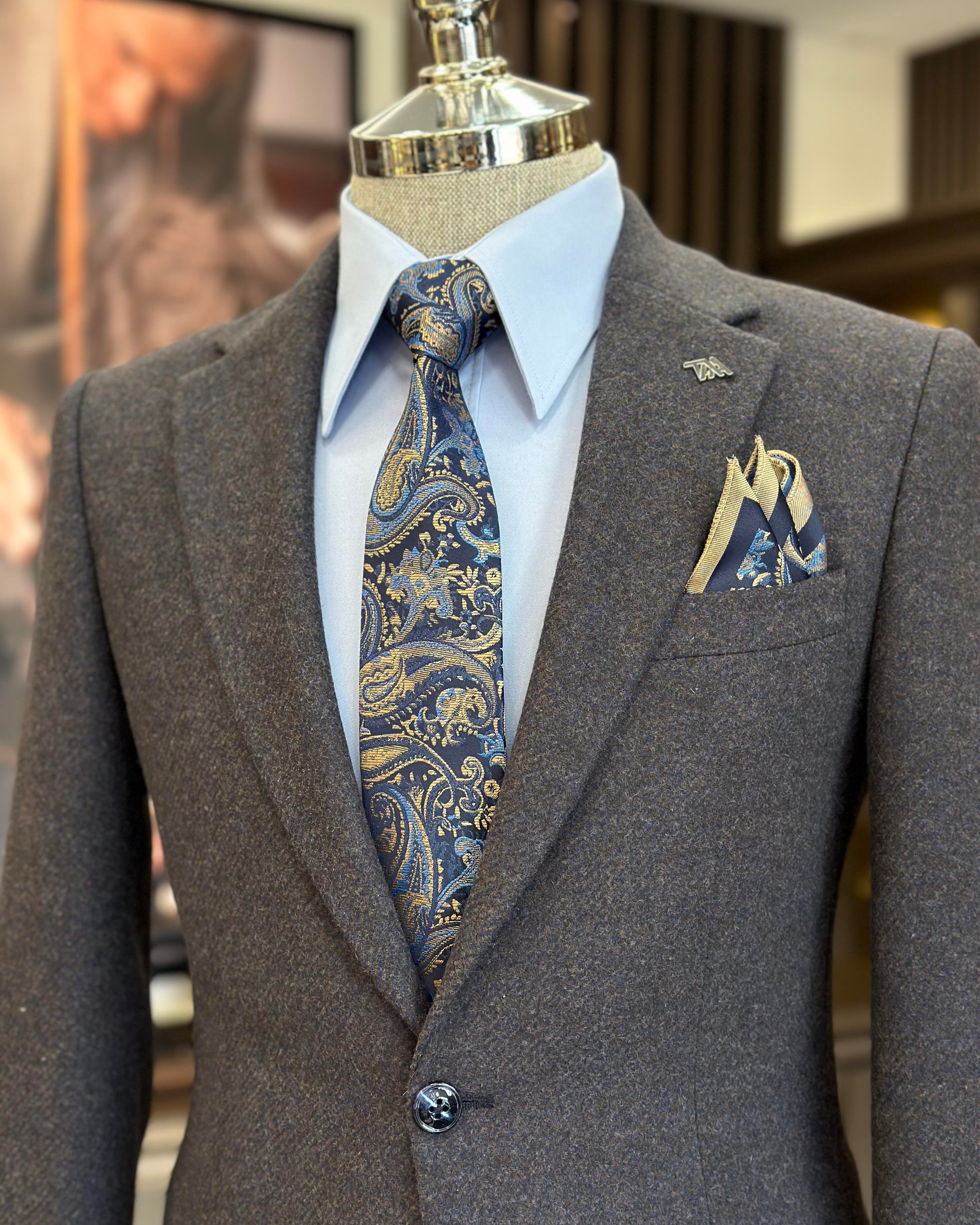 TerziAdemAltun İtalyan stil slim fit mono yaka kaşe erkek ceket
