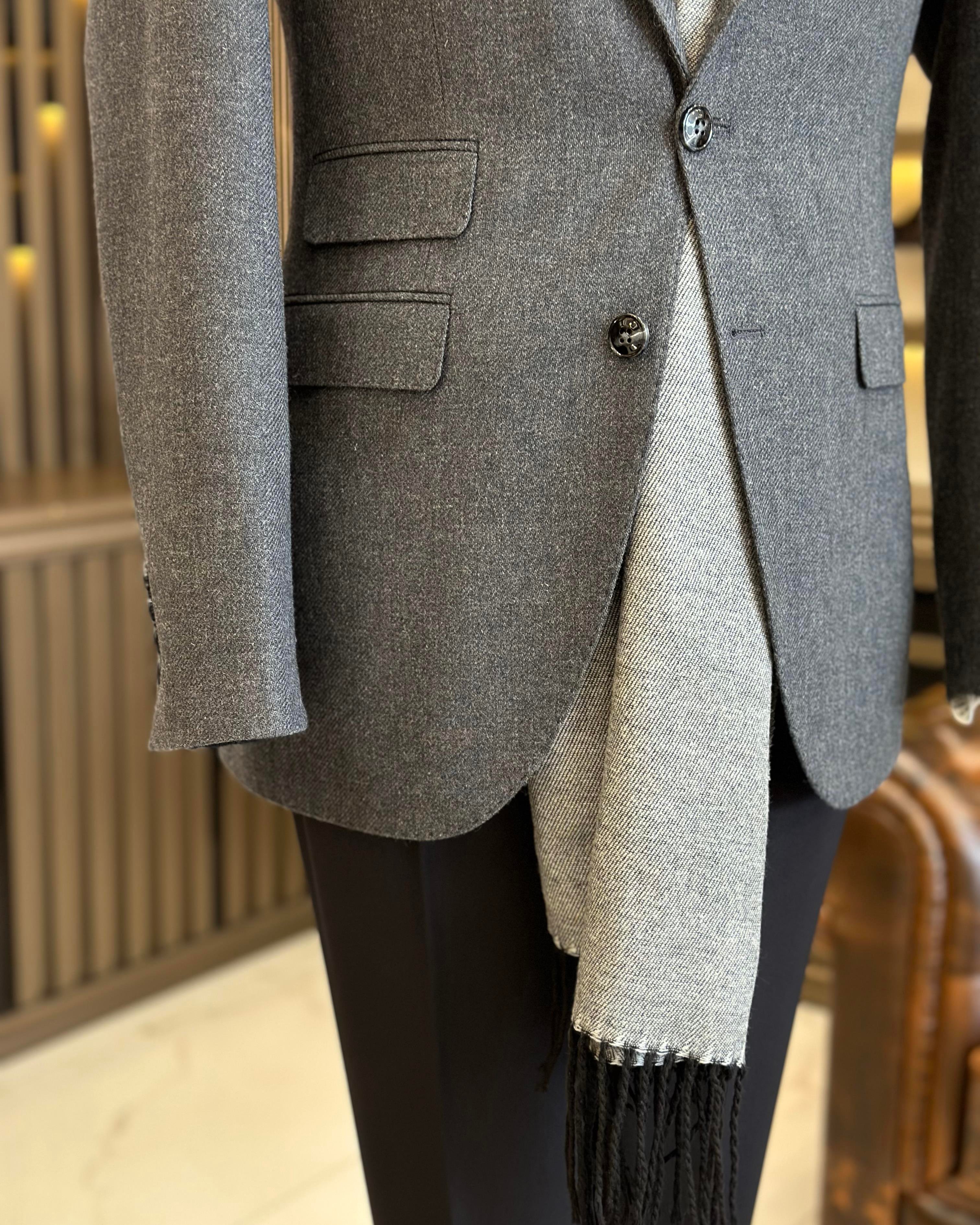 TerziAdemAltun İtalyan stil slim fit mono yaka kaşe erkek ceket