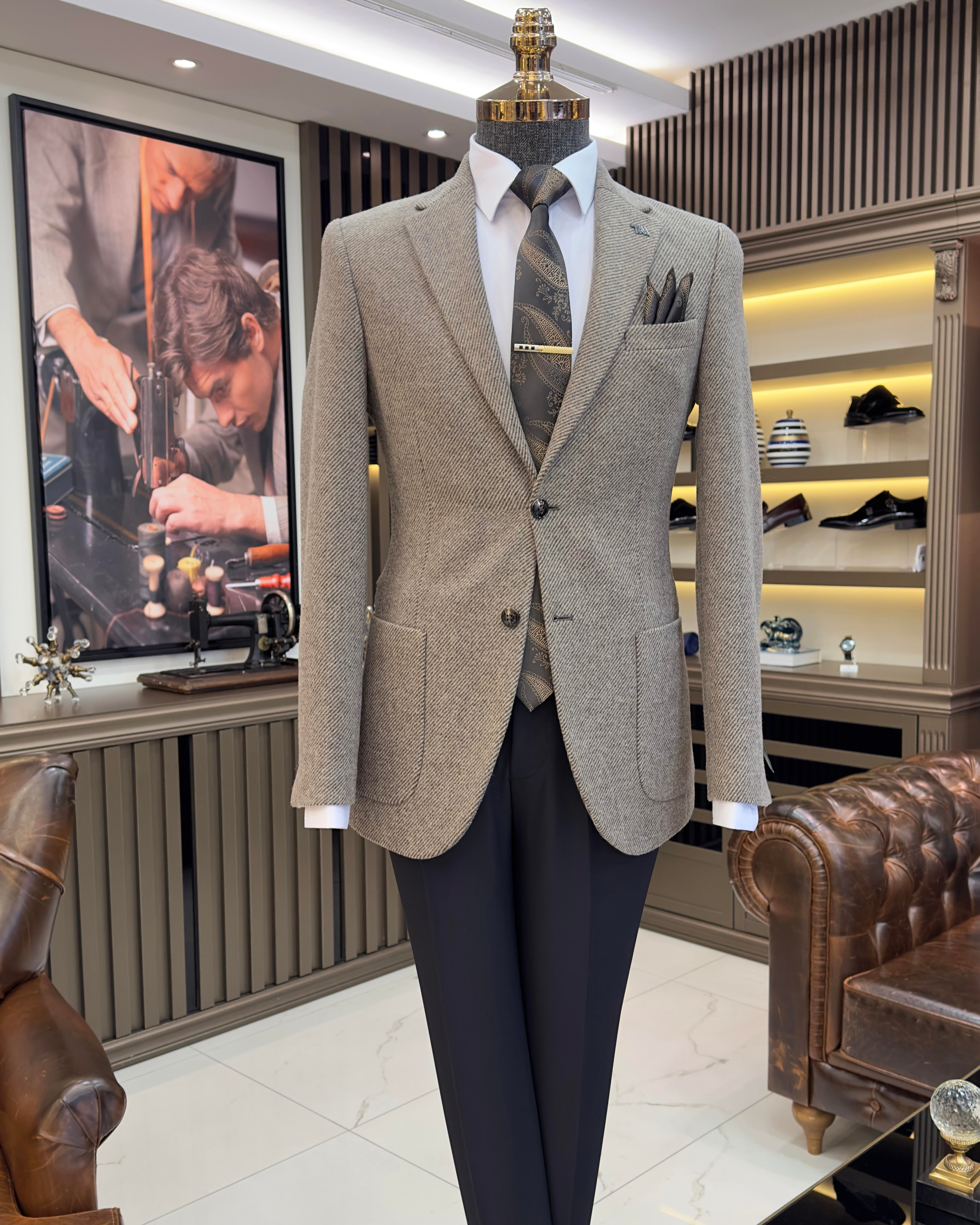 TerziAdemAltun İtalyan stil slim fit mono yaka kaşe erkek ceket