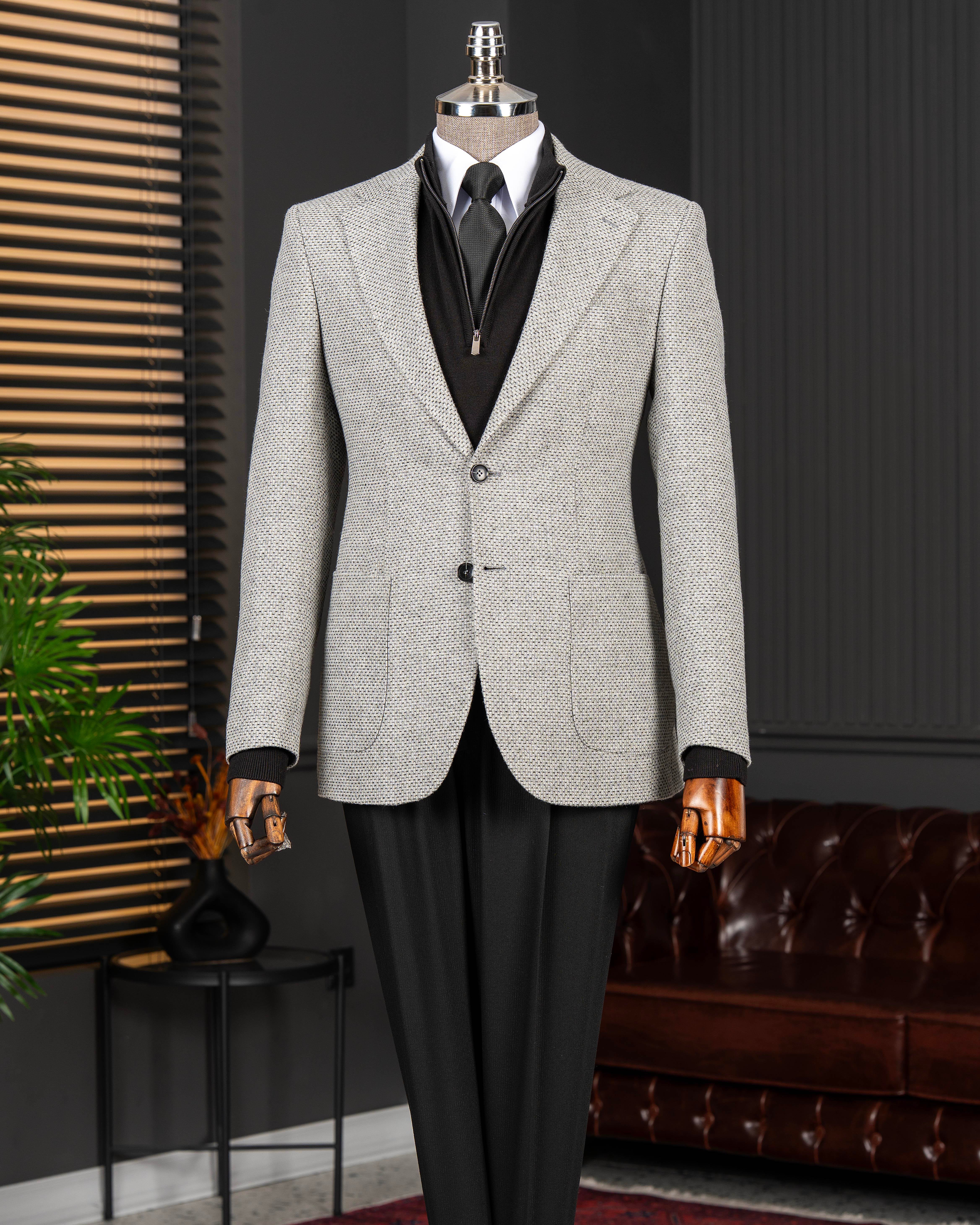 らくお TerziAdemAltun İtalyan stil slim fit mono yaka yünlü erkek tek