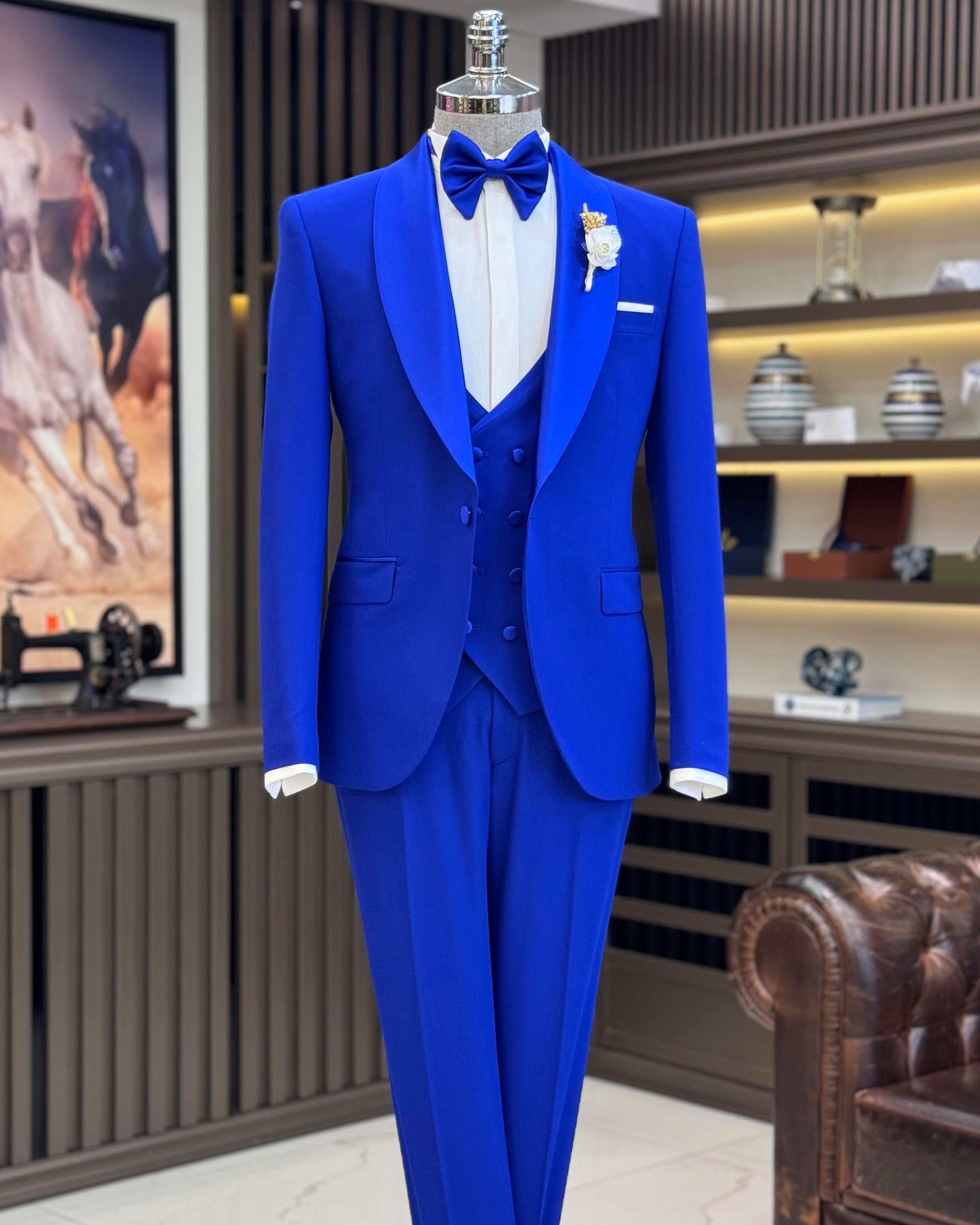 Italian style slim fit shawl collar jacket vest pants groom suit