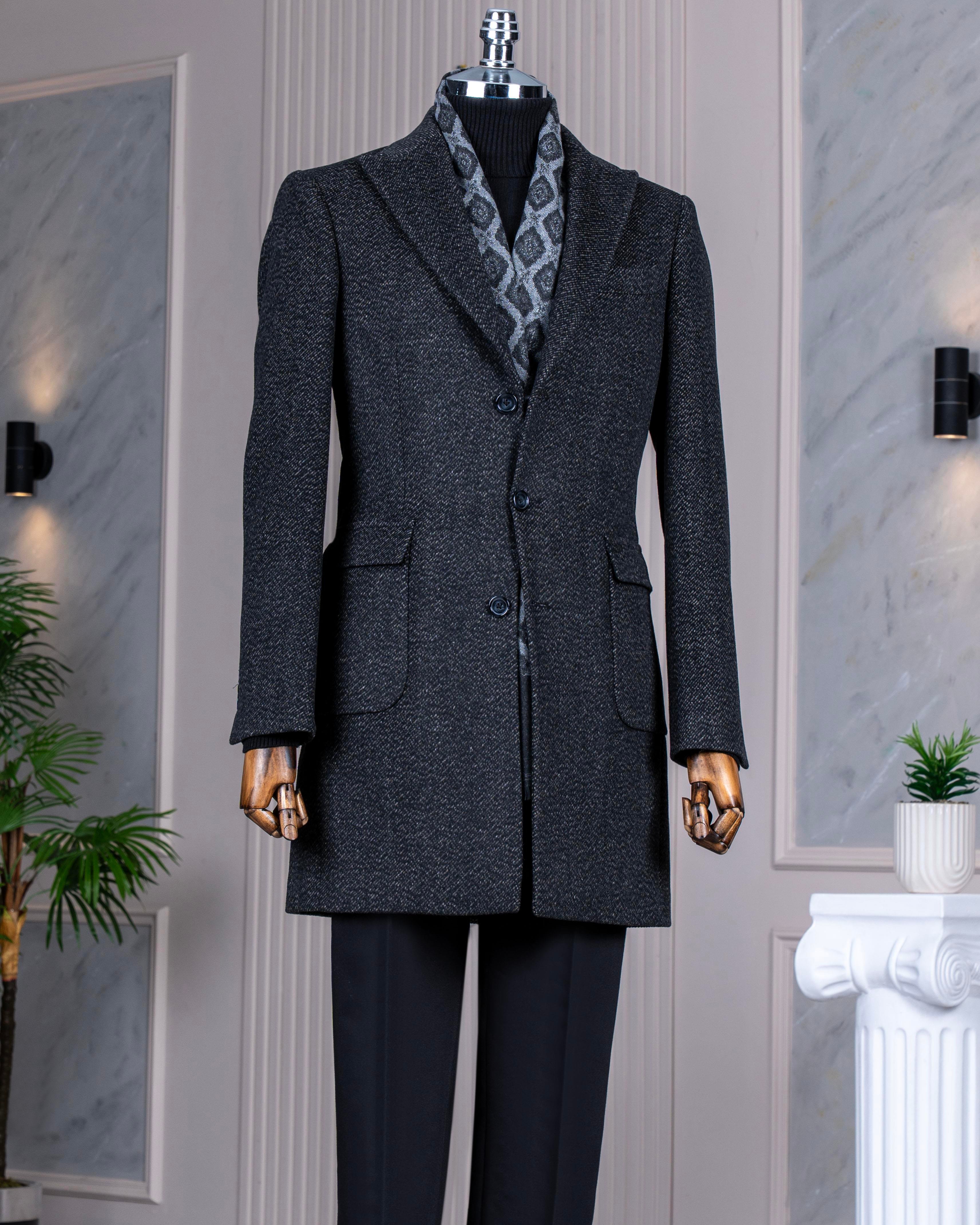 Italian style slim fit peak lapel wool blend cashmere men's coat
