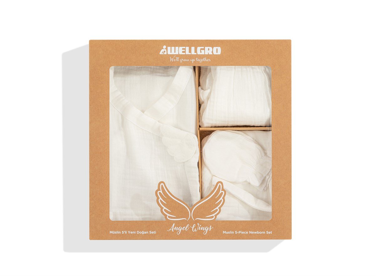 Angel Wings  Müslin 5li Yeni Doğan Seti-Beyaz