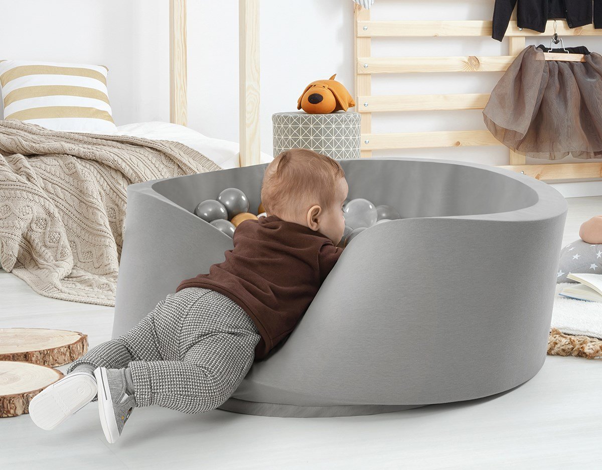 Wellgro Bubble Pops Gray Ball Pool - Grey/White/Transparent/Gold Top