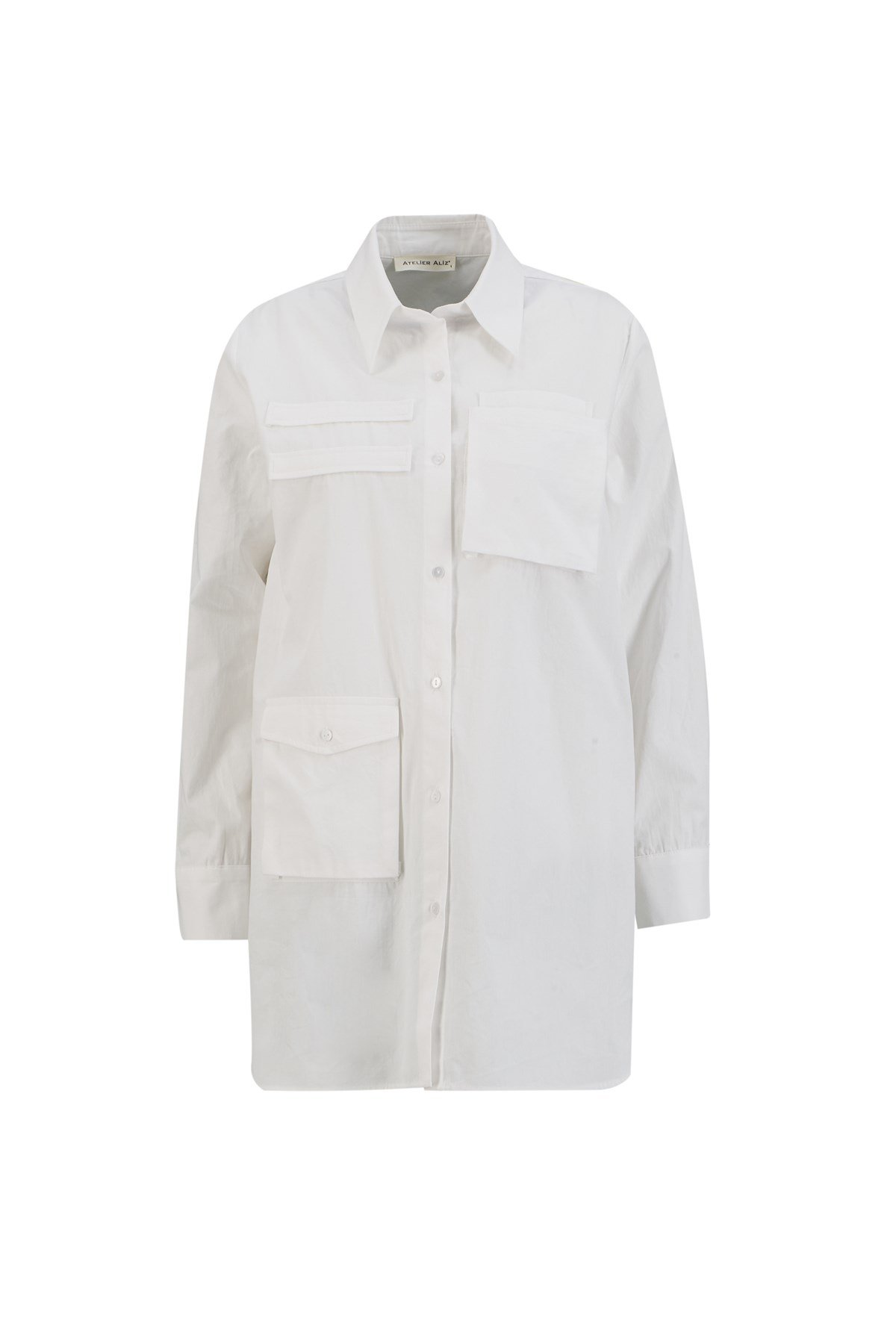 Cep Detaylı Poplin Gömlek Elbise Beyaz - Atelier Aliz