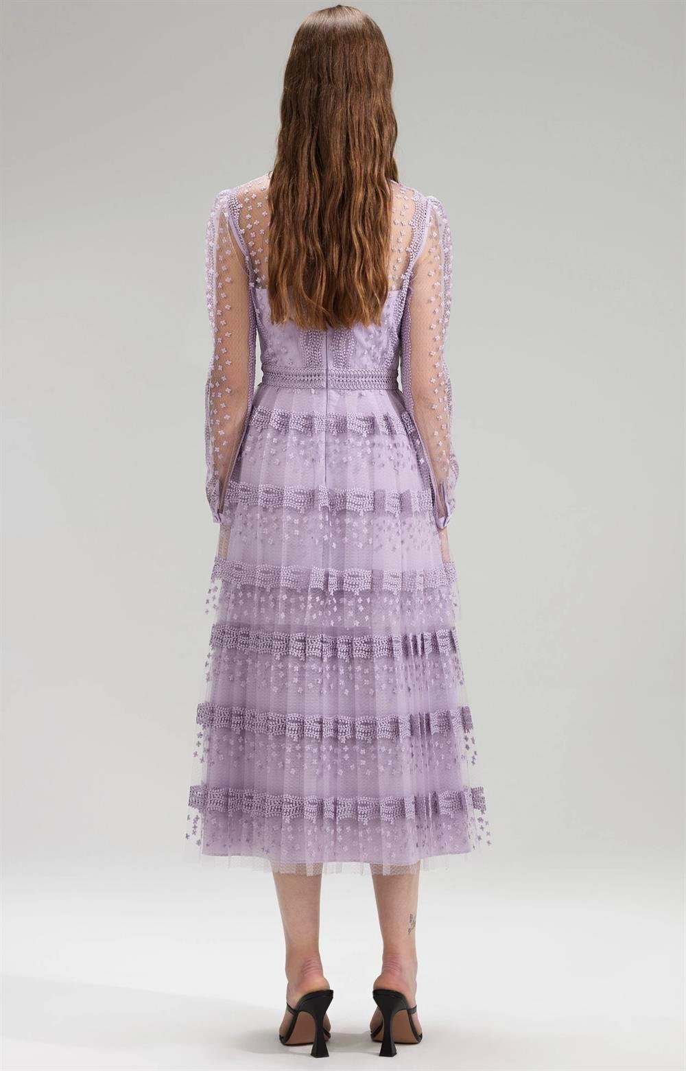 Dantel Detaylı Lila Tasarım Tül Elbise - Deep Atelier