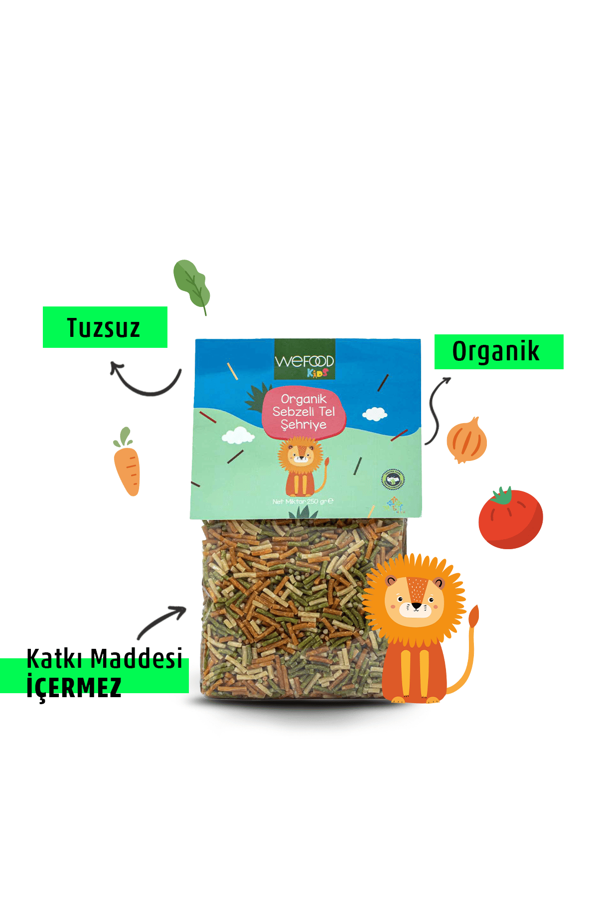 Kids Organik Sebzeli Tel Şehriye 250 gr | Organik Bebek Makarnaları | Wefood