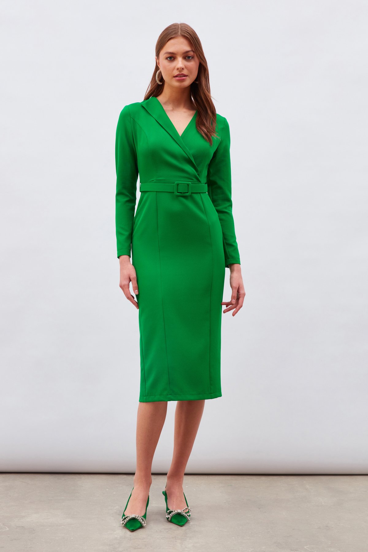 Belted Pencil Dress Green