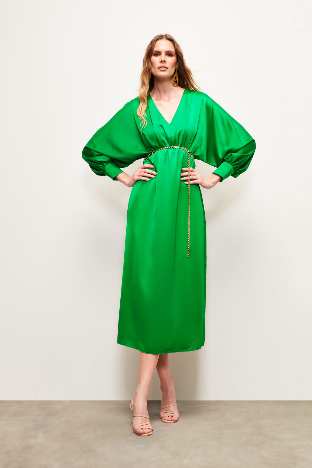 satin dress with chain belt HUGO - Satin maxi dress with removable chain belt