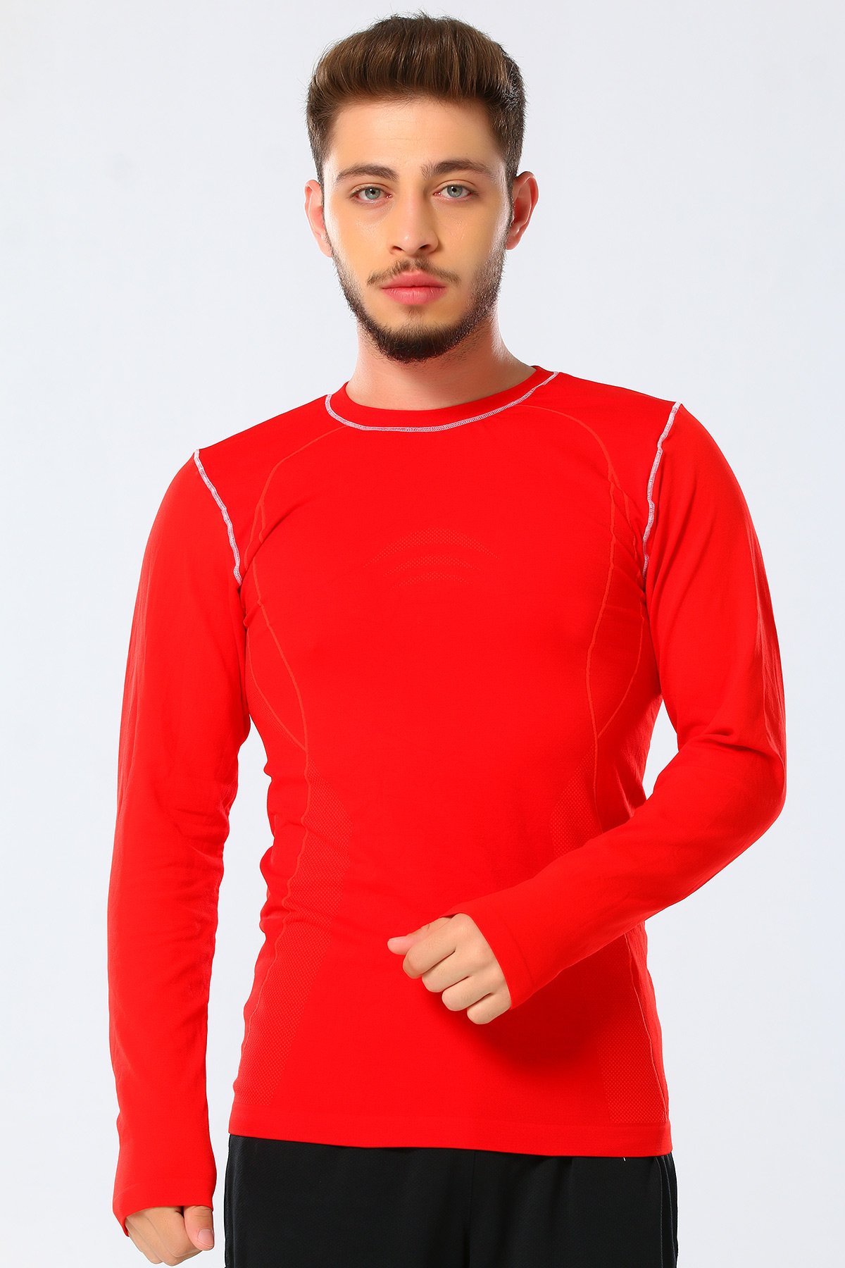 Kırmızı Desenli Uzun Kollu Erkek Spor Basic Body 420516- tozlu.com