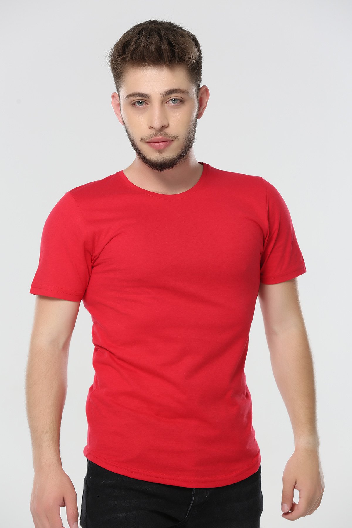 KoyuKırmızı Dikişsiz V Yaka Erkek T-shirt