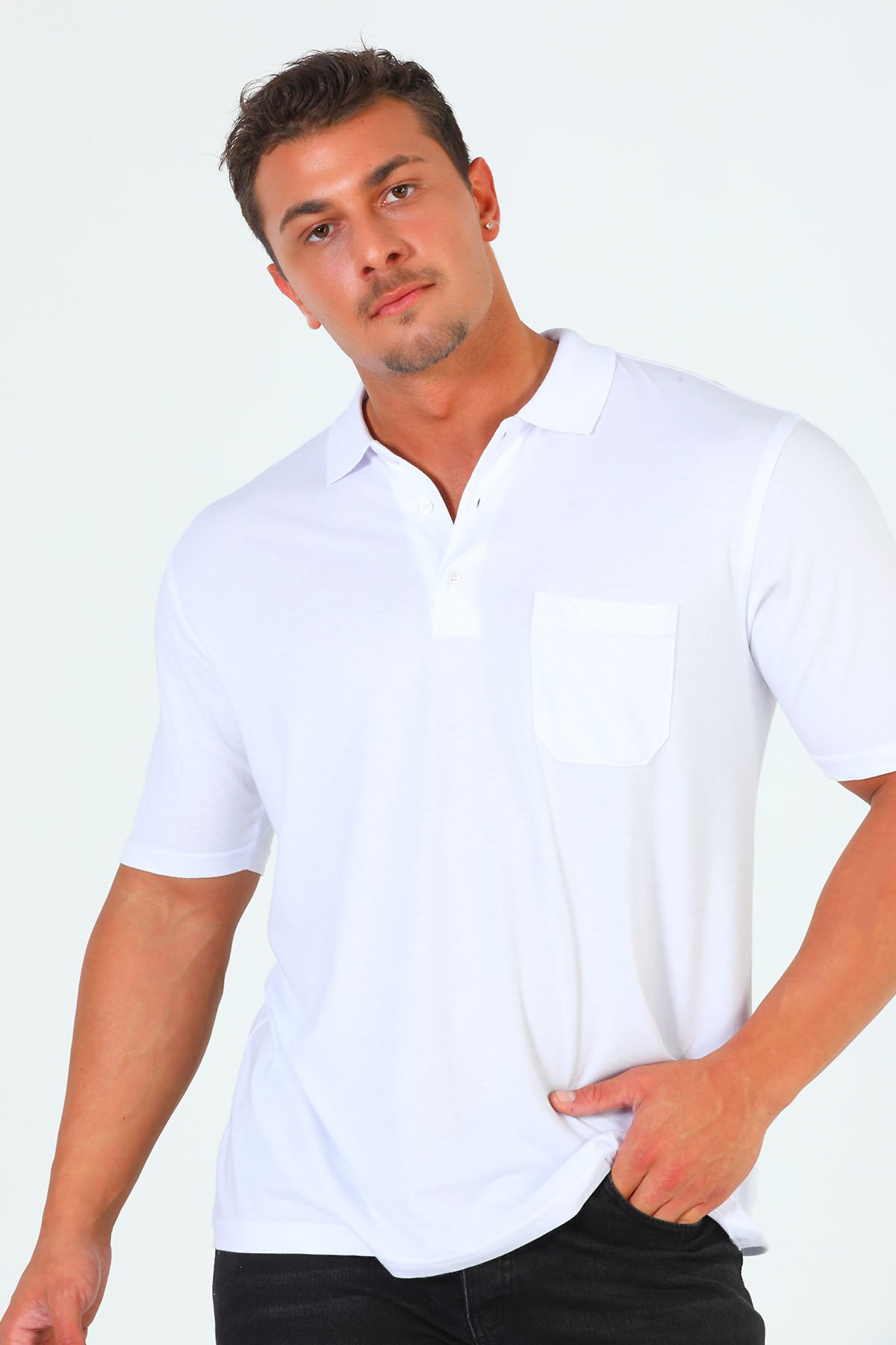 Erkek Polo Yaka T-shirt Beyaz 501198 - tozlu.com