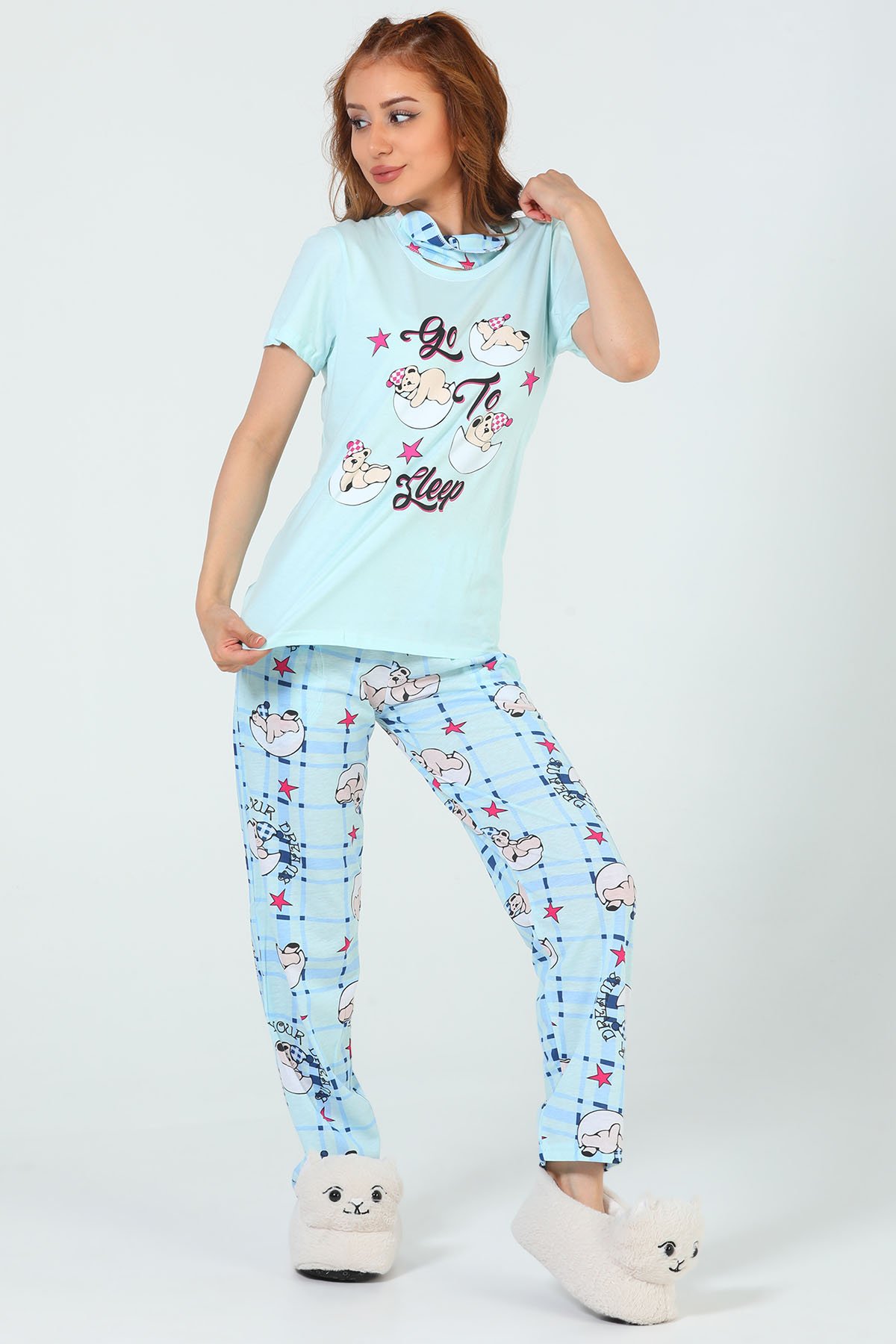 Kadın Desenli Pijama Takımı Mint 502439 - tozlu.com