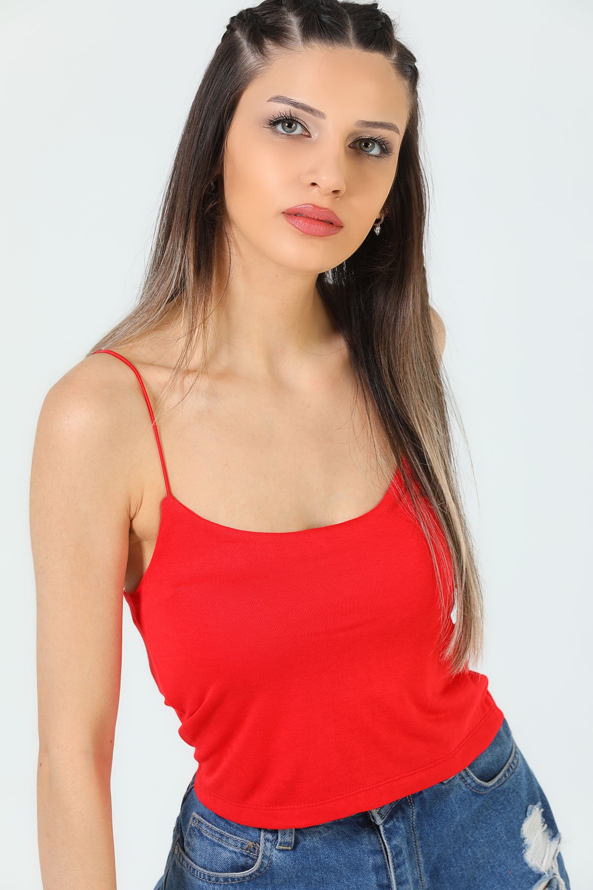 Kadın İp Askılı Crop Bluz Kırmızı 501349 - tozlu.com