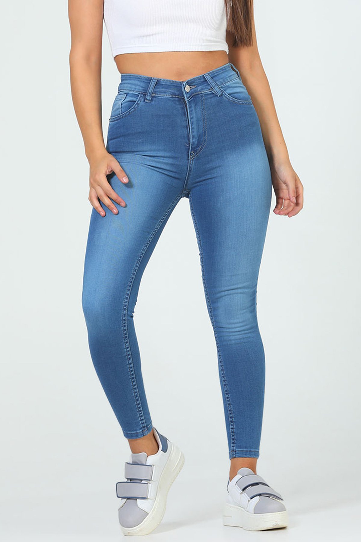 Kadın Yüksek Bel Likralı Jeans Pantolon Mavi 504052 - tozlu.com