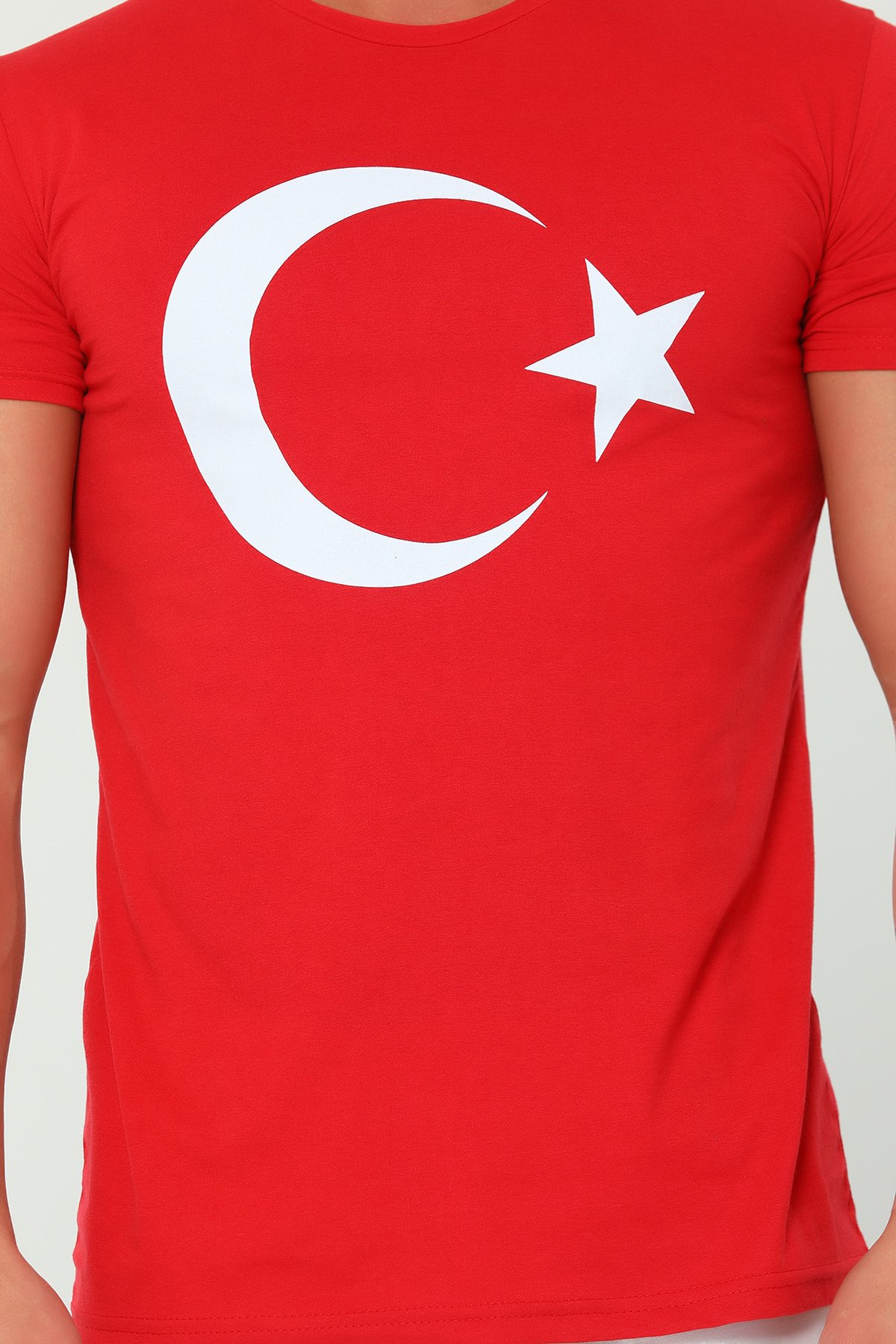 Kırmızı Erkek Bisiklet Yaka Ay Yıldızlı Türk Bayraklı T-shirt 476051 - tozlu .com