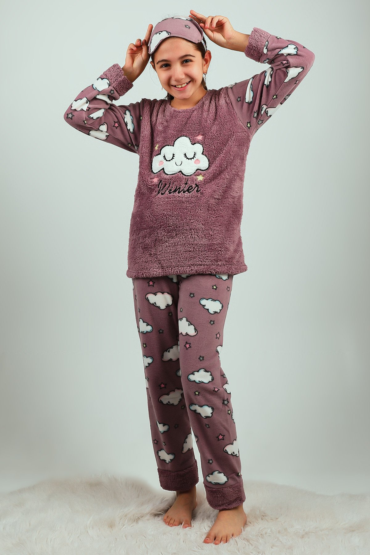 Kız Çocuk Nakışlı Polar Pijama Takımı Lila 510610 - tozlu.com