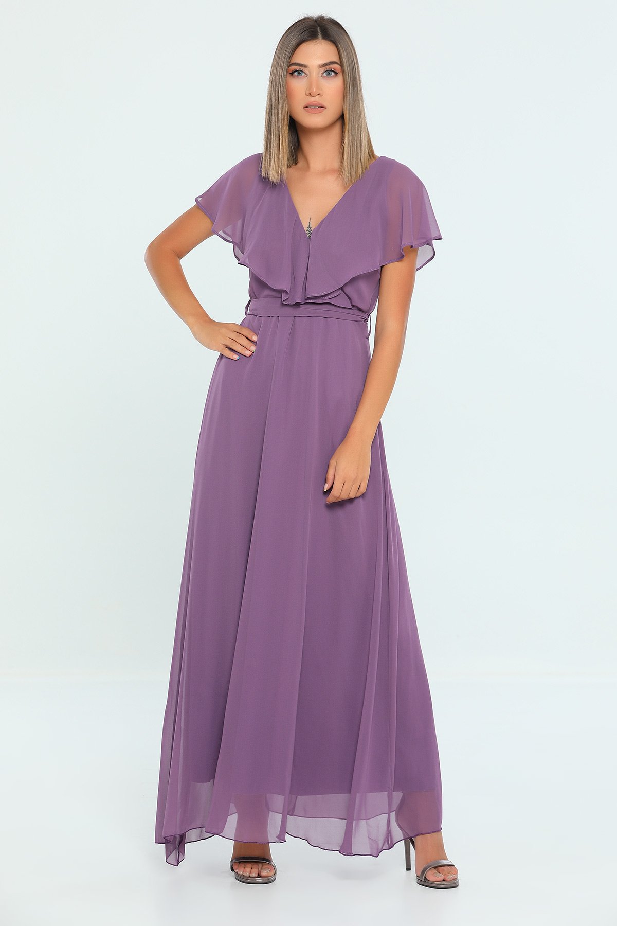 Lila Kadın Şifon Elbise 455742- tozlu.com