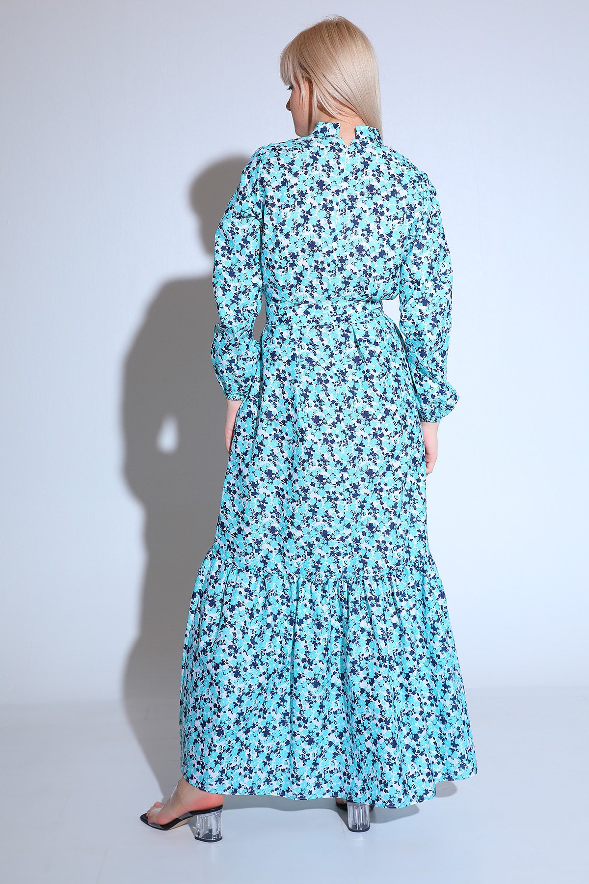 Mint Kadın Modest Eteği Katlı Kol Lastikli Desenli Yazlık Tesettür Elbise  478809 - tozlu.com