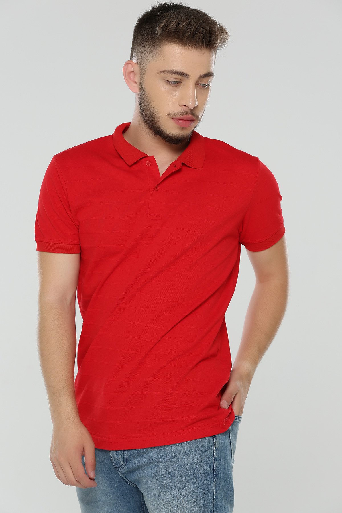 Kırmızı Polo Yaka Erkek T-shirt 402431- tozlu.com