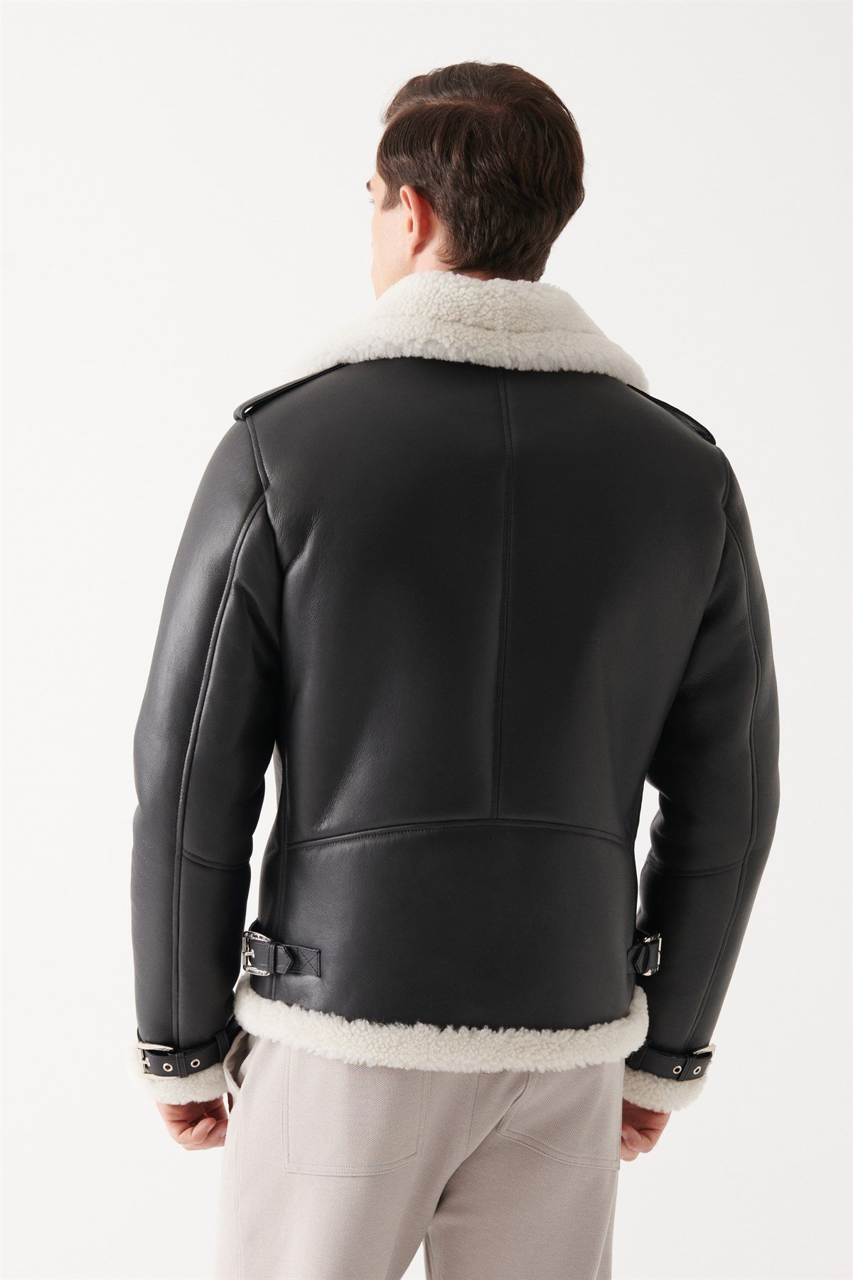 NICKY Men Black Shearling Jacket  Men Leather and Shearling Coat&Jacket