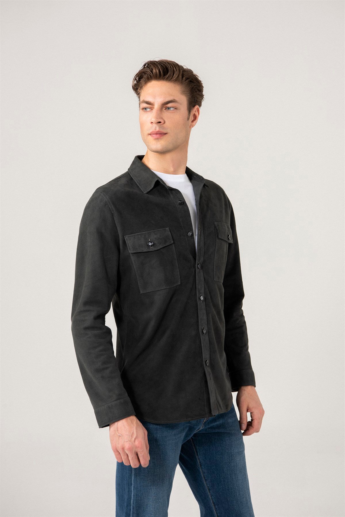 Black suede 2025 shirt jacket