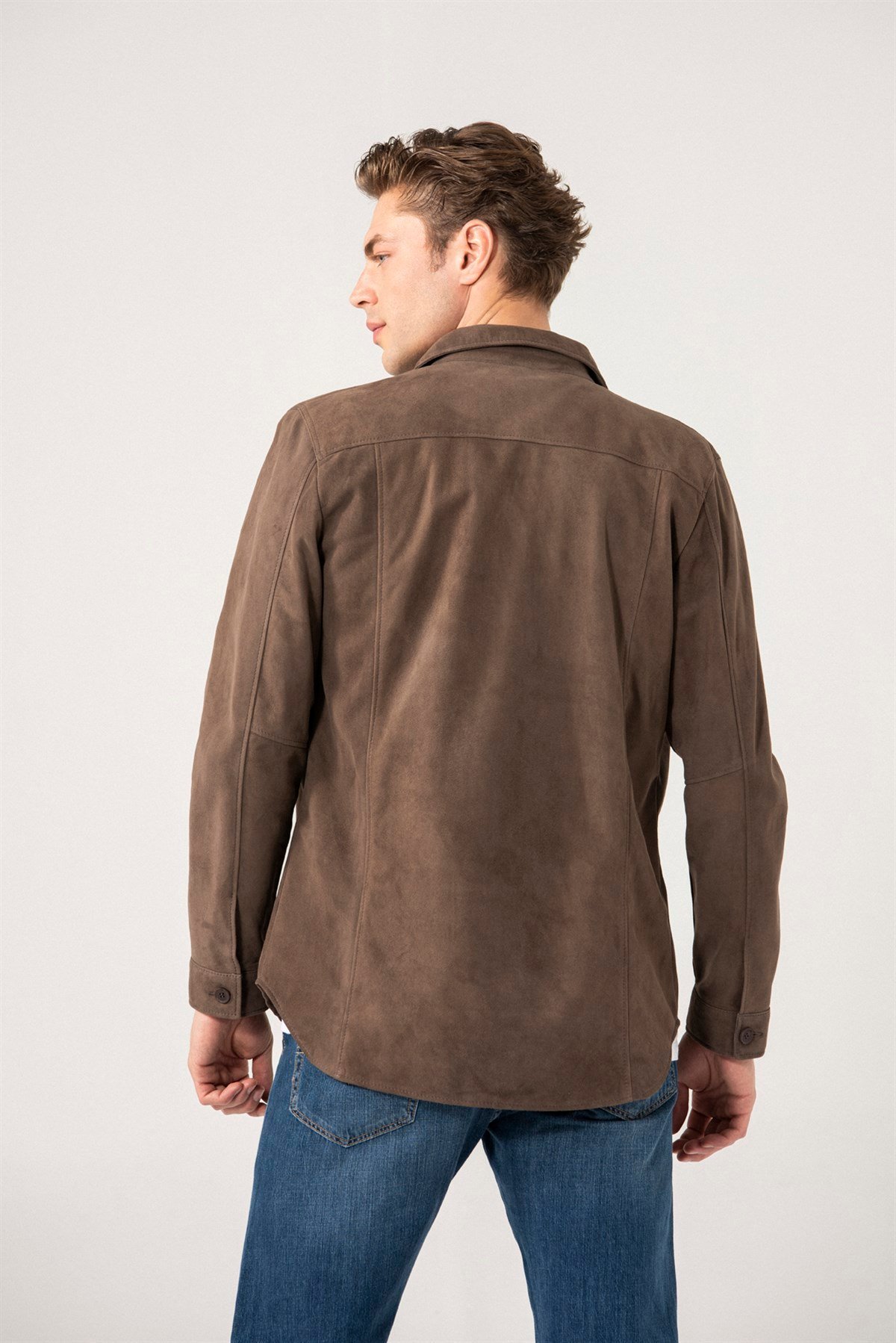 Dustin Men Brown Suede Shirt Jacket Black Noble | Luxury Shearling