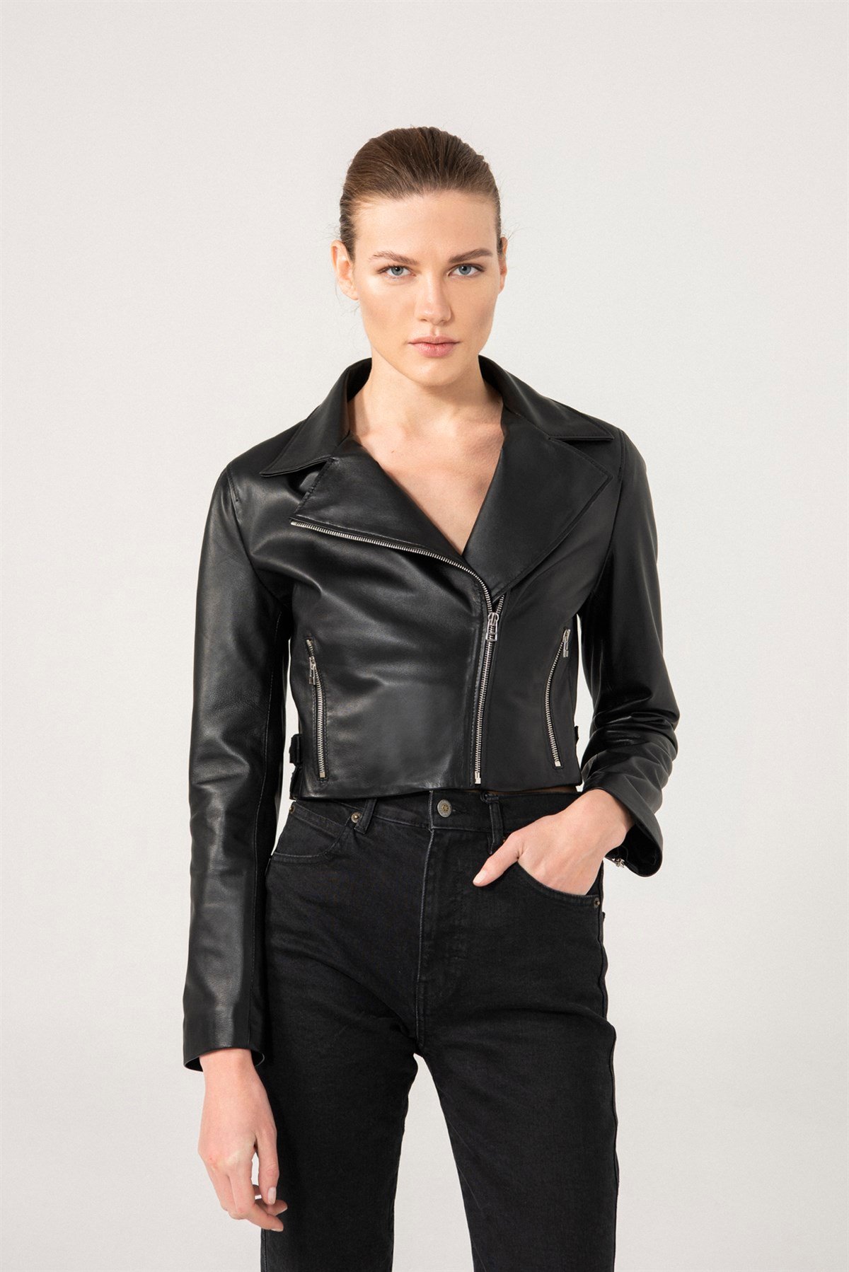 ELIZA Biker Siyah Deri Ceket Kadın Deri Ceket Modelleri