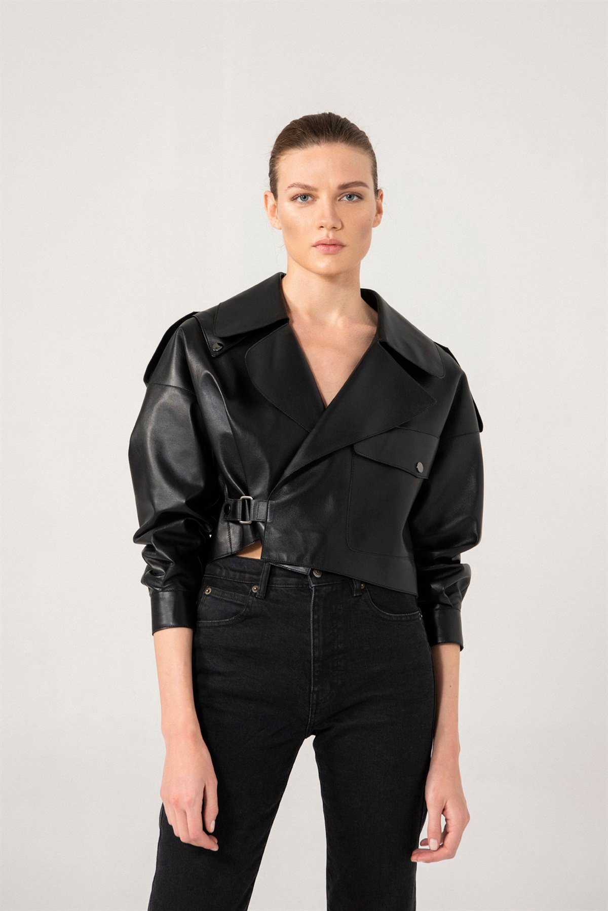 GABRIELLA Kadın Oversize Siyah Deri Ceket Kadın Deri Ceket Modelleri
