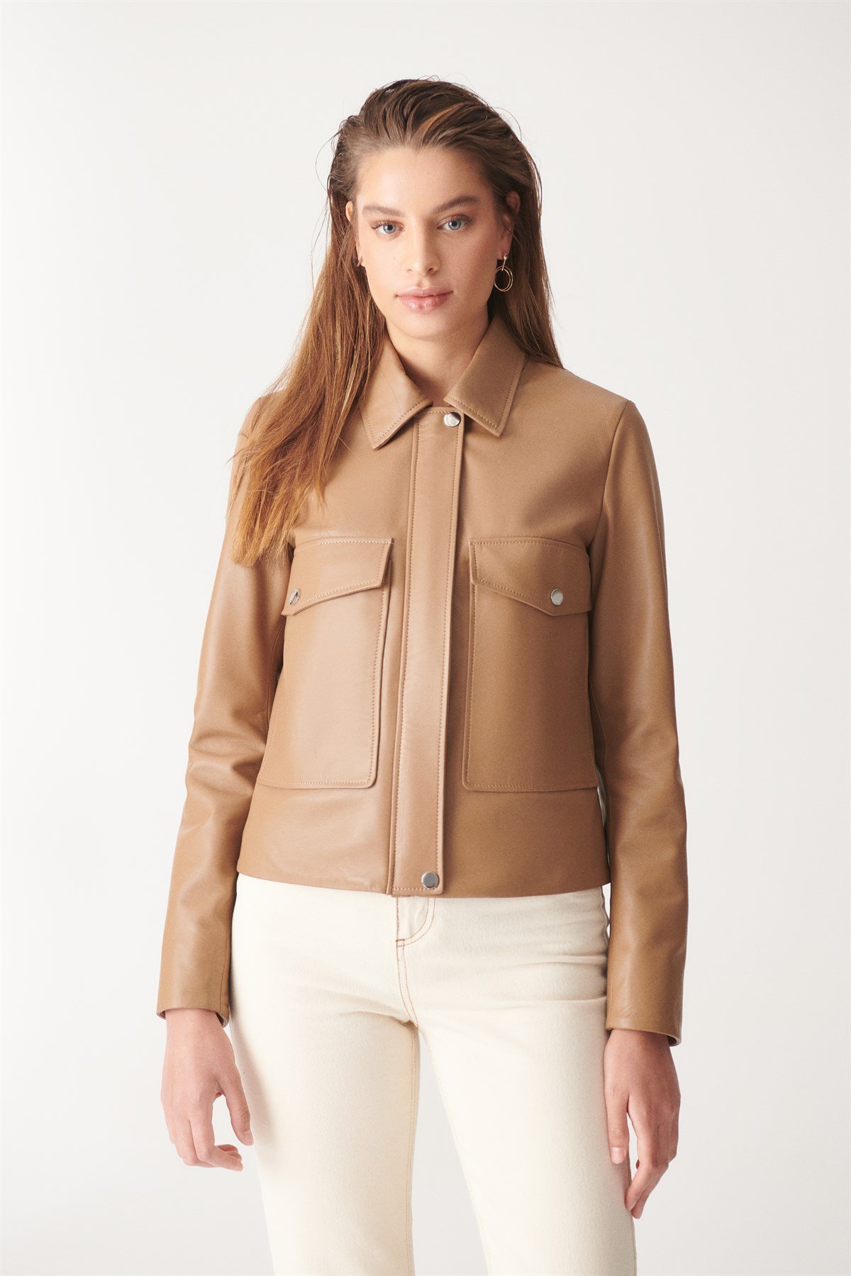 JULIET Light Brown Sport Leather Jacket | Women's Leather Jacket Models