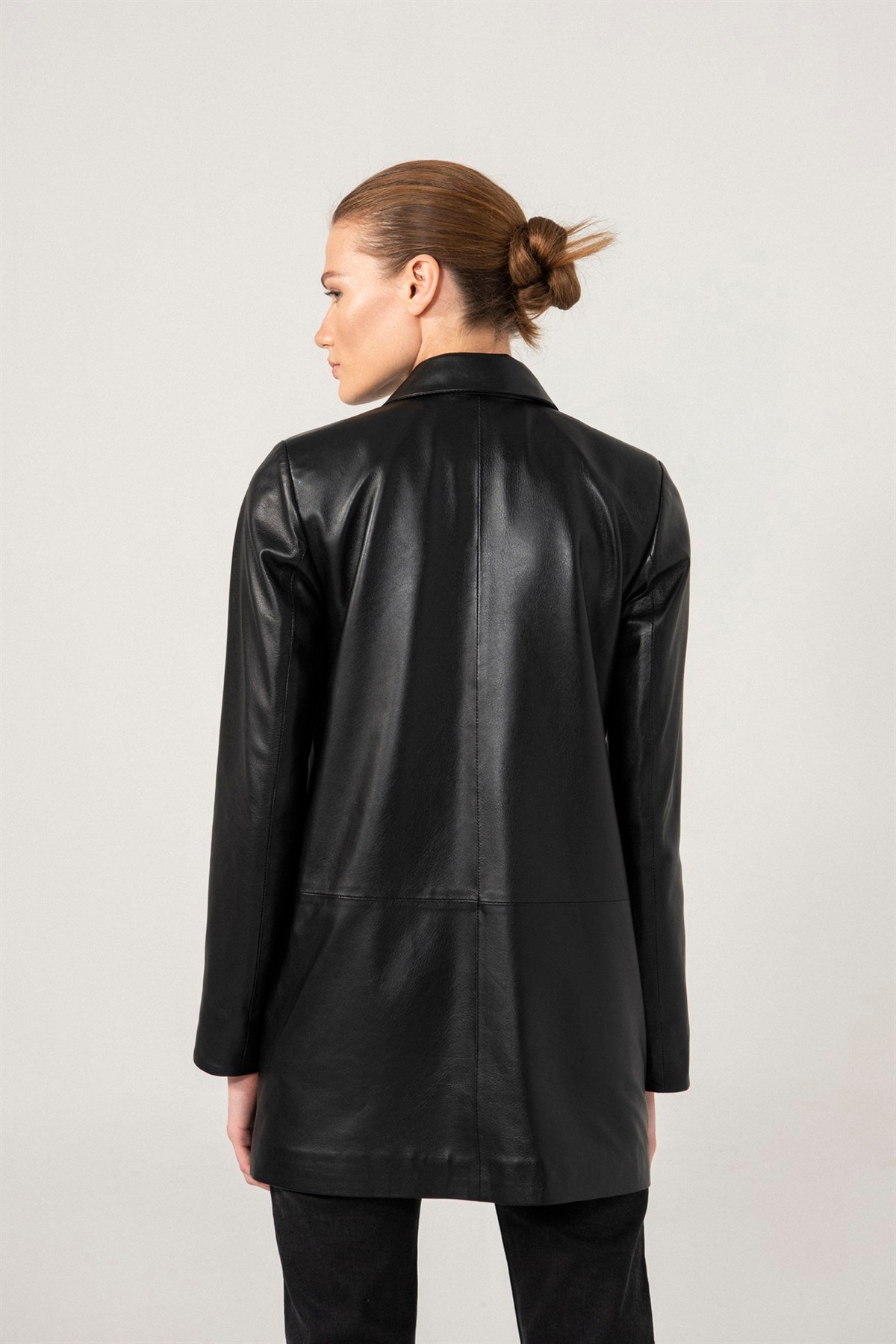 ZOE Siyah Deri Kruvaze Blazer Ceket Kadın Deri Ceket Modelleri