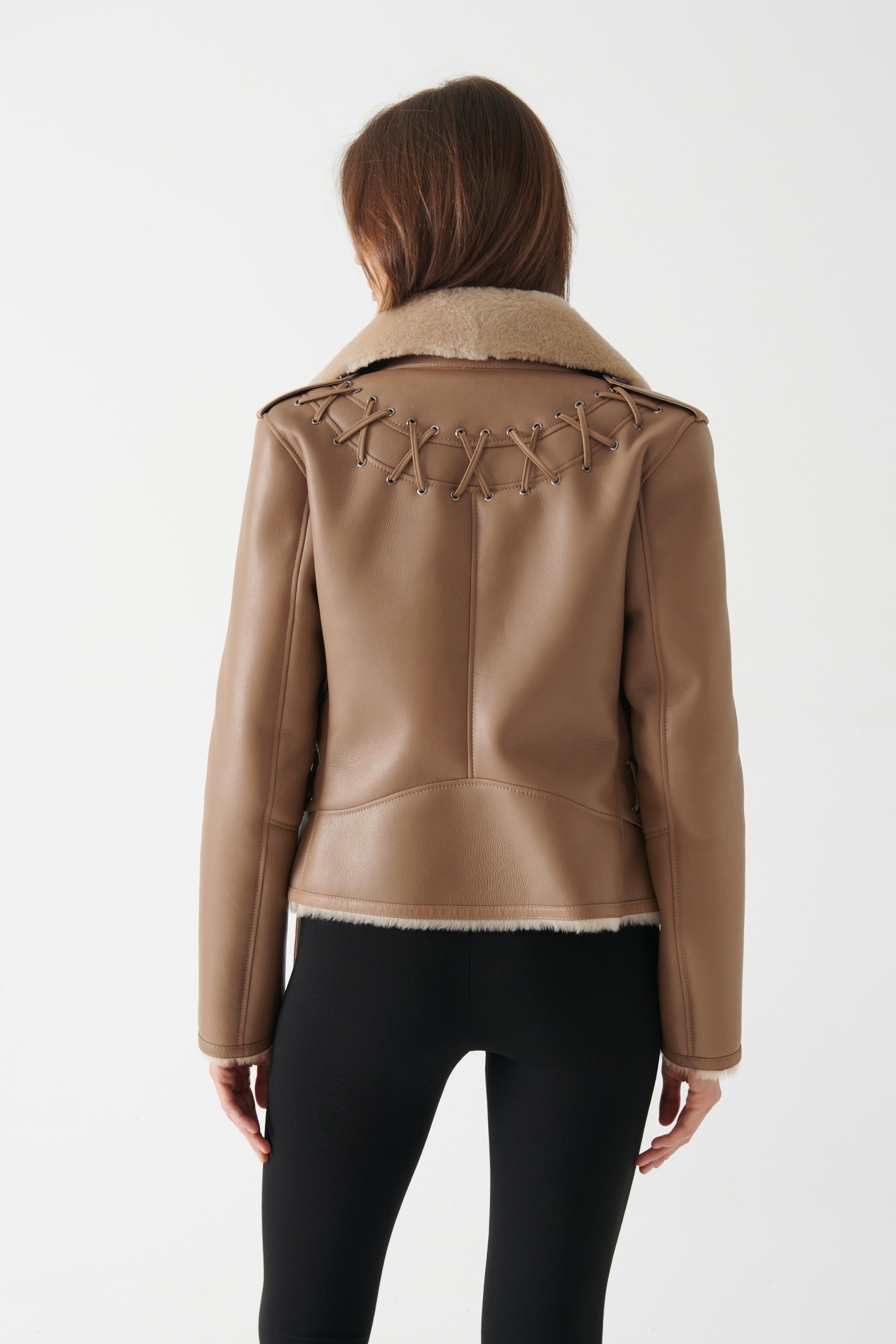 MARIA Kadın Gold Kürklü Deri Ceket | Kadın Kürklü Deri Kaban Modelleri