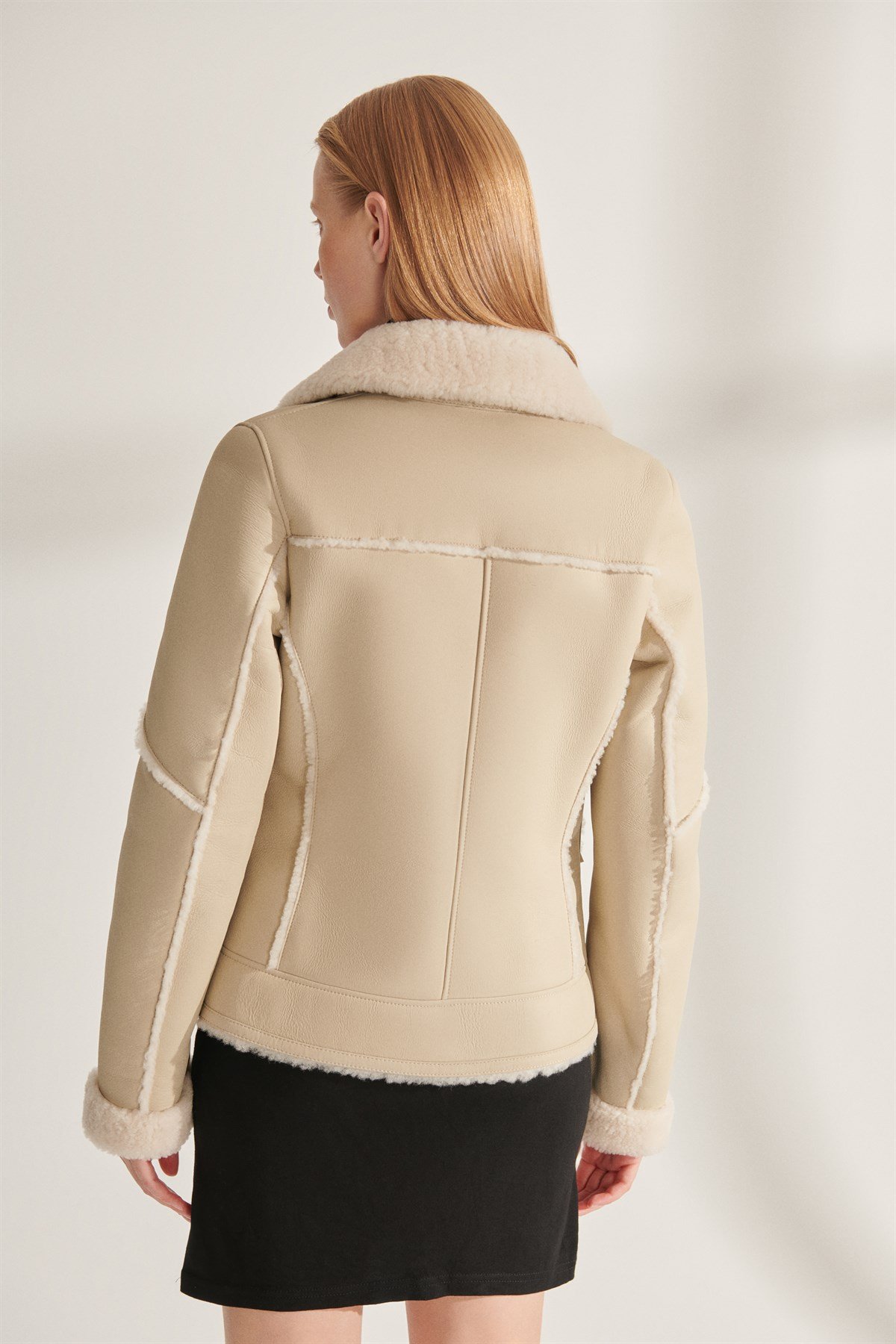 ESMERALDE Women's Beige Sport Shearling Leather Jacket | Women's Shearling Leather  Jacket Models